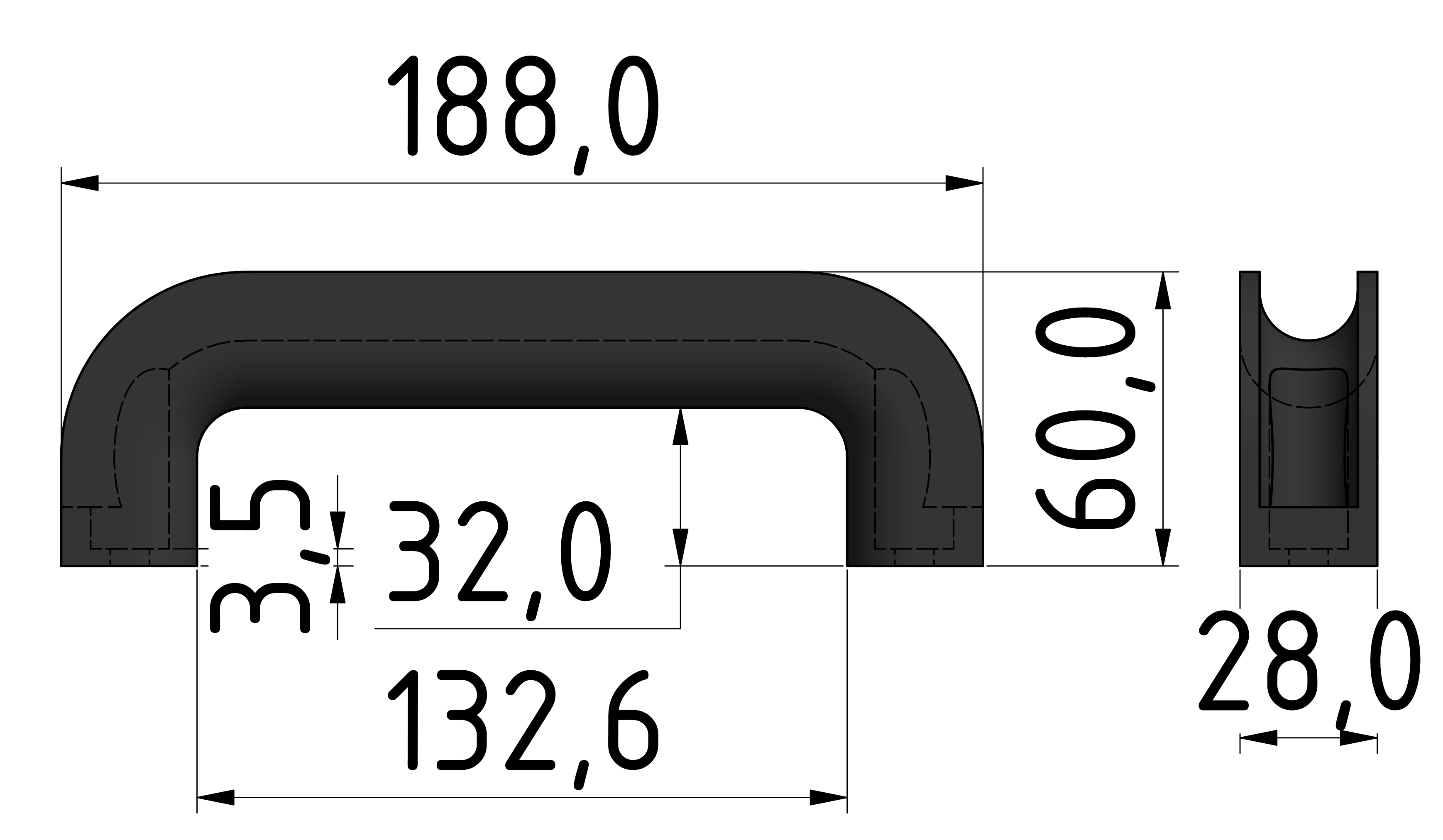 Handle 160 E PA, black-6/8/10