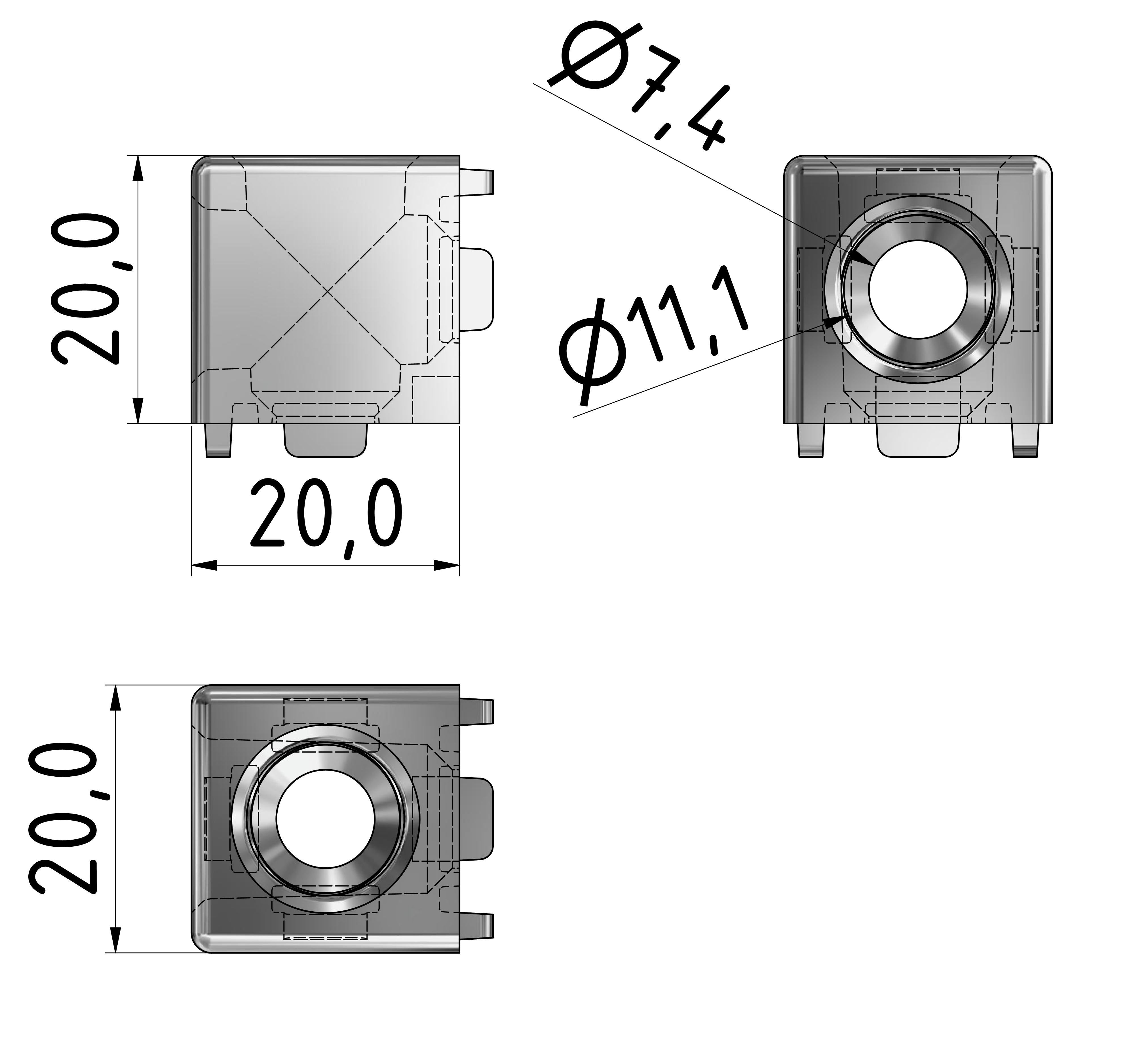 Würfelverbinder 2D 20, natur-6