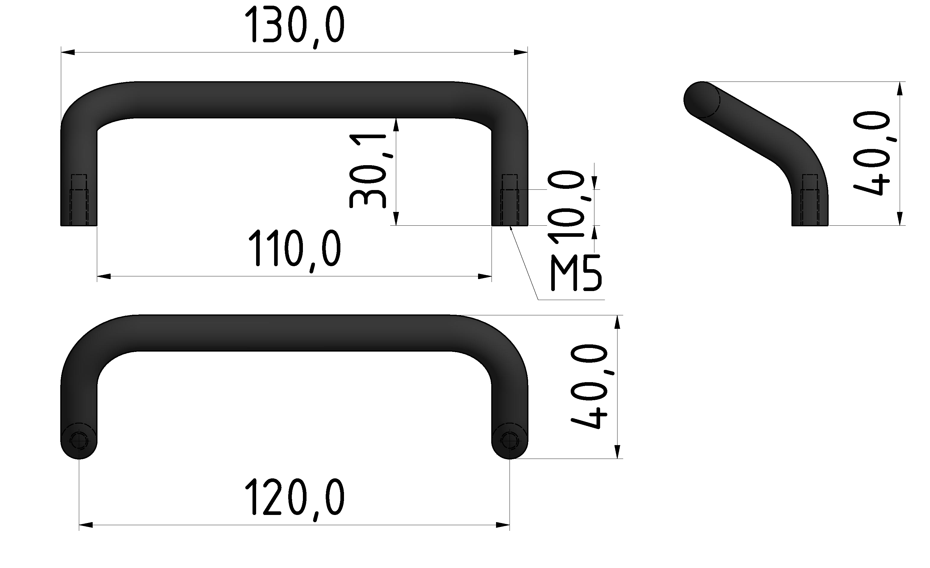 Handle Al 120 cranked, black