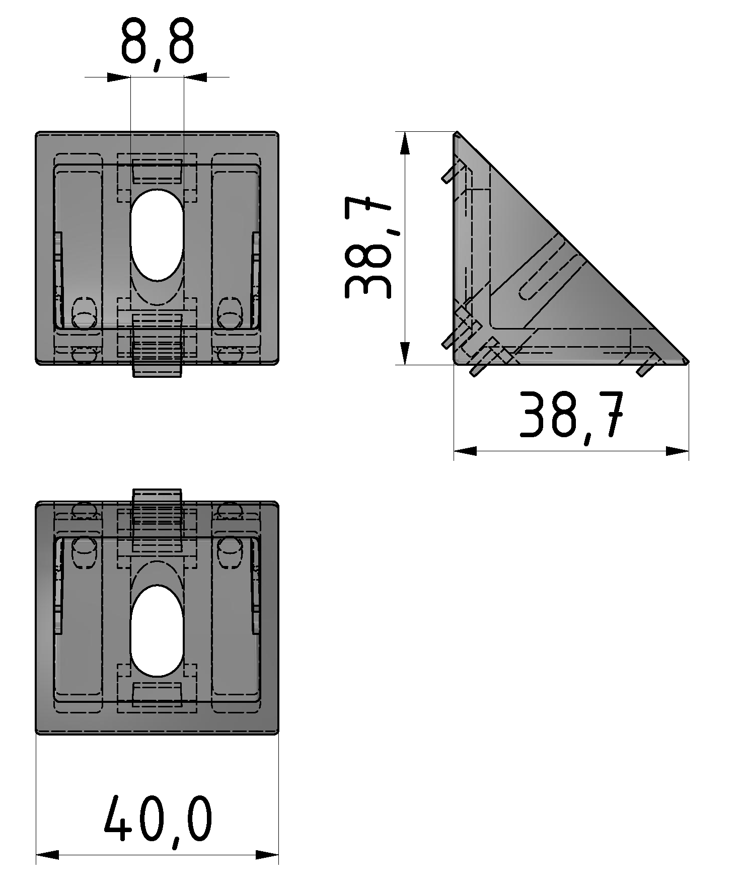 Angle Bracket 8 40x40 slotted hole Zn, white aluminium Angle Bracket 8 40x40 slotted hole Zn, white aluminium
