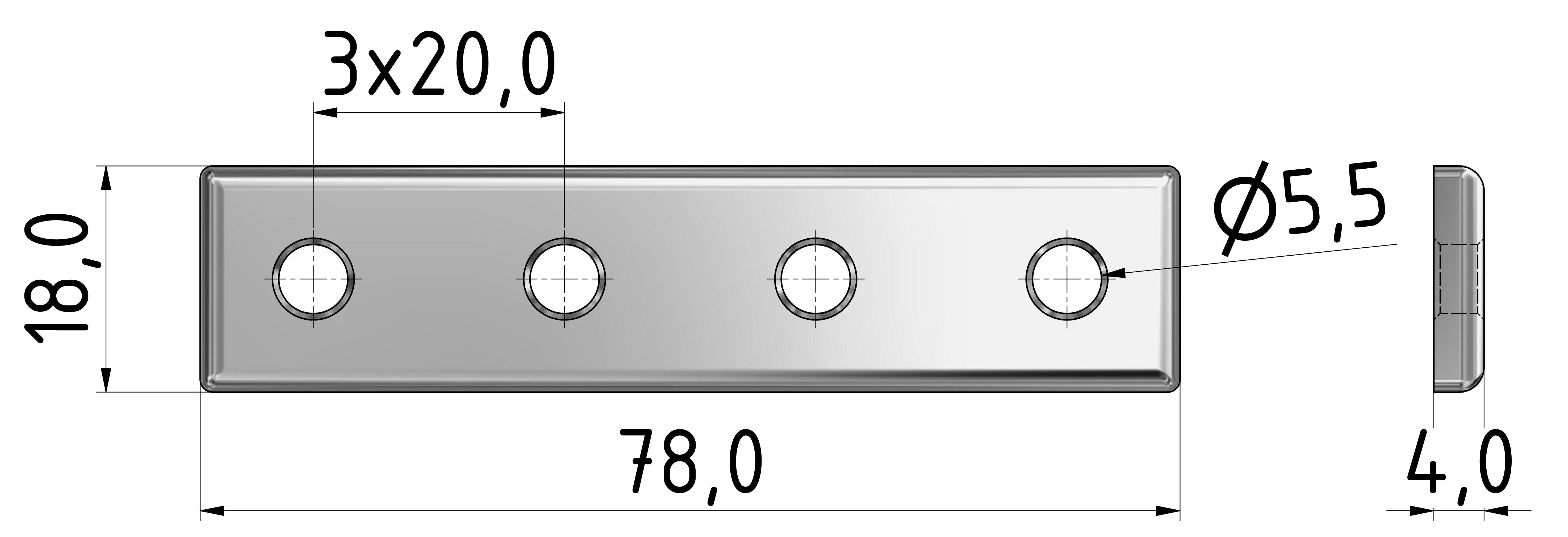 Verbinderplatte 20x80, eloxiert-6