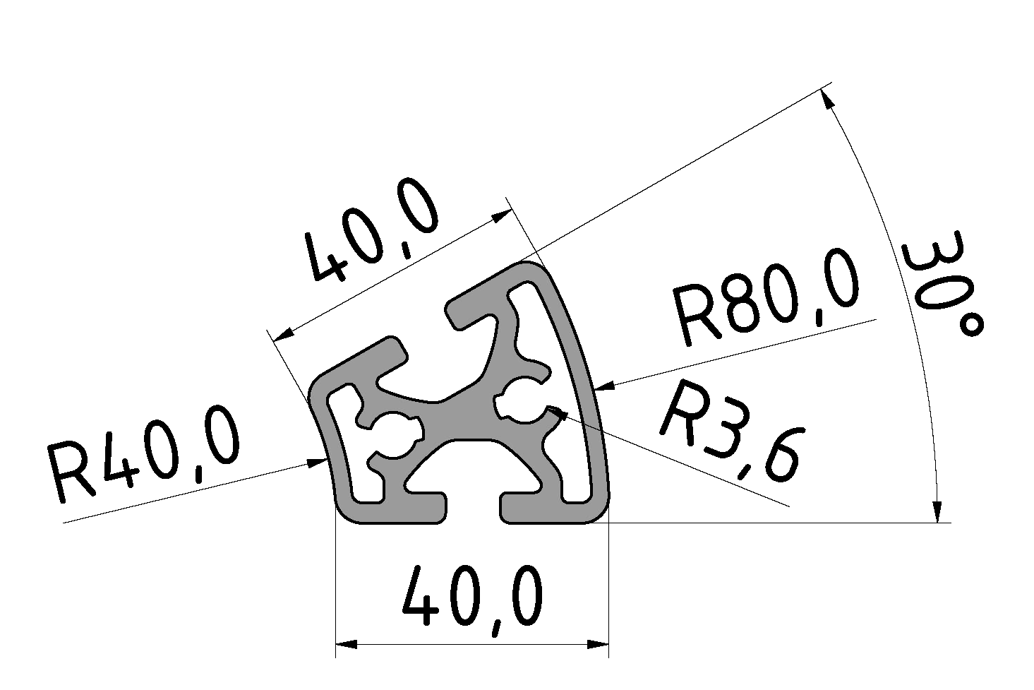 Profil 8 R40/80-30°, natur