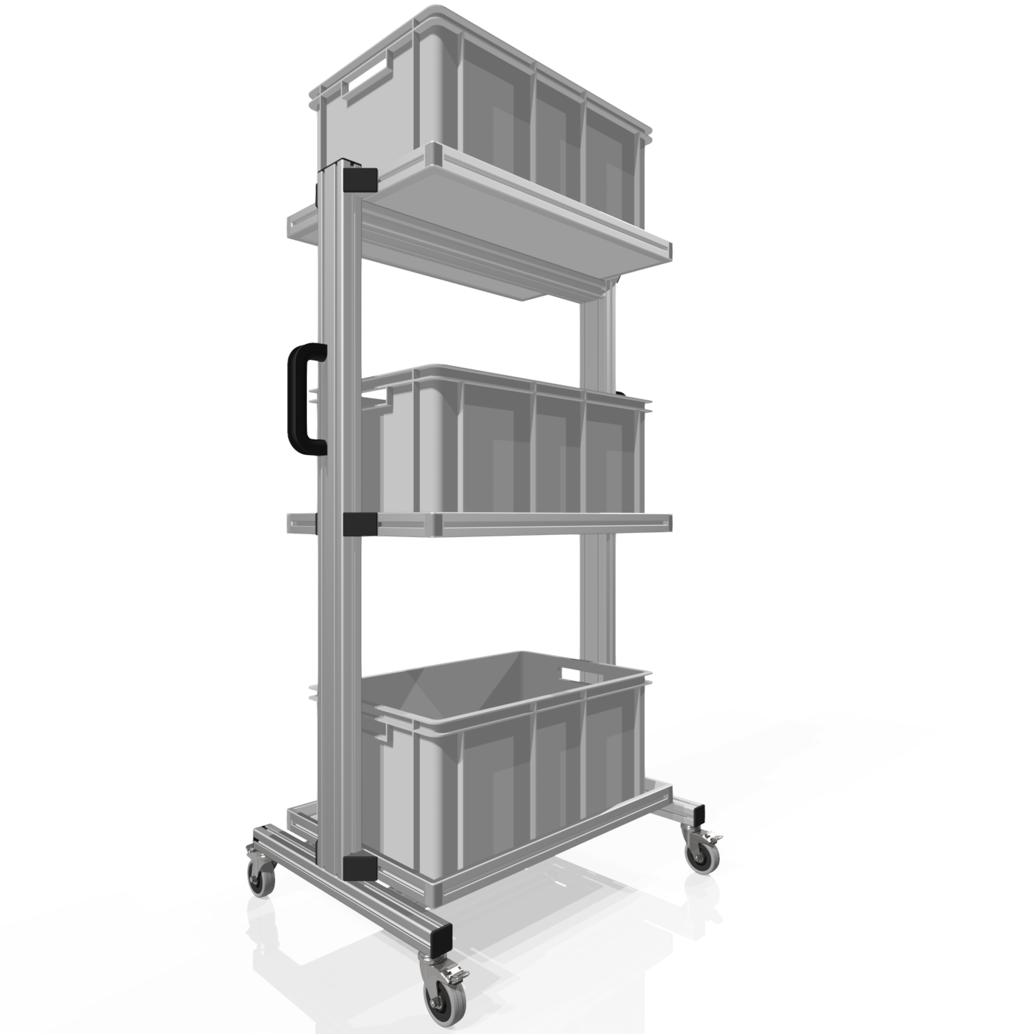 Systemwagen mit Eurobehälter 60x40 H 134 cm, 5 x Vollauszug für 5 x EG  64/12, inklusive Eurobehälter