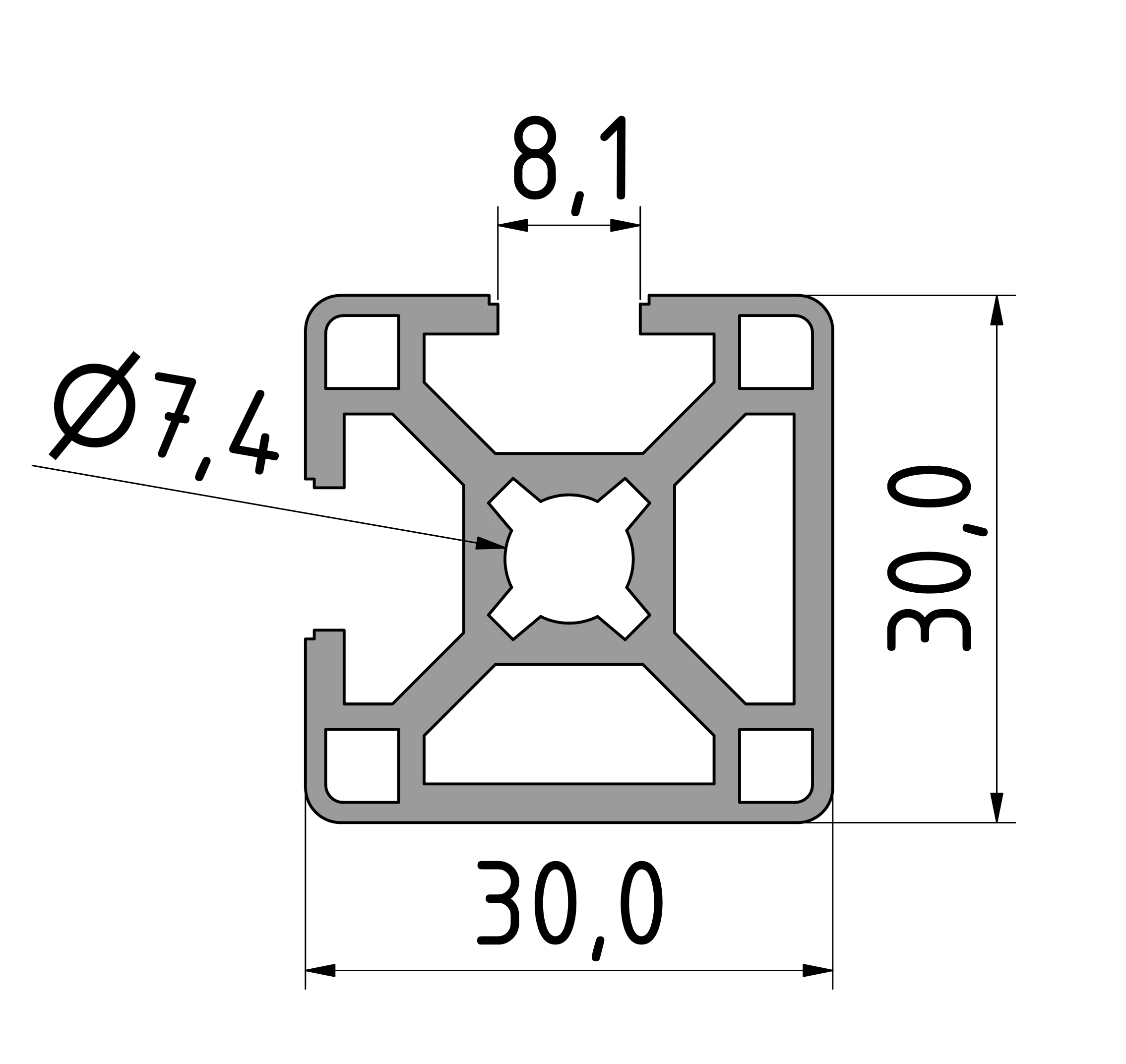 Strebenprofil 30x30 2NVS  Strebenprofil 30x30 2NVS