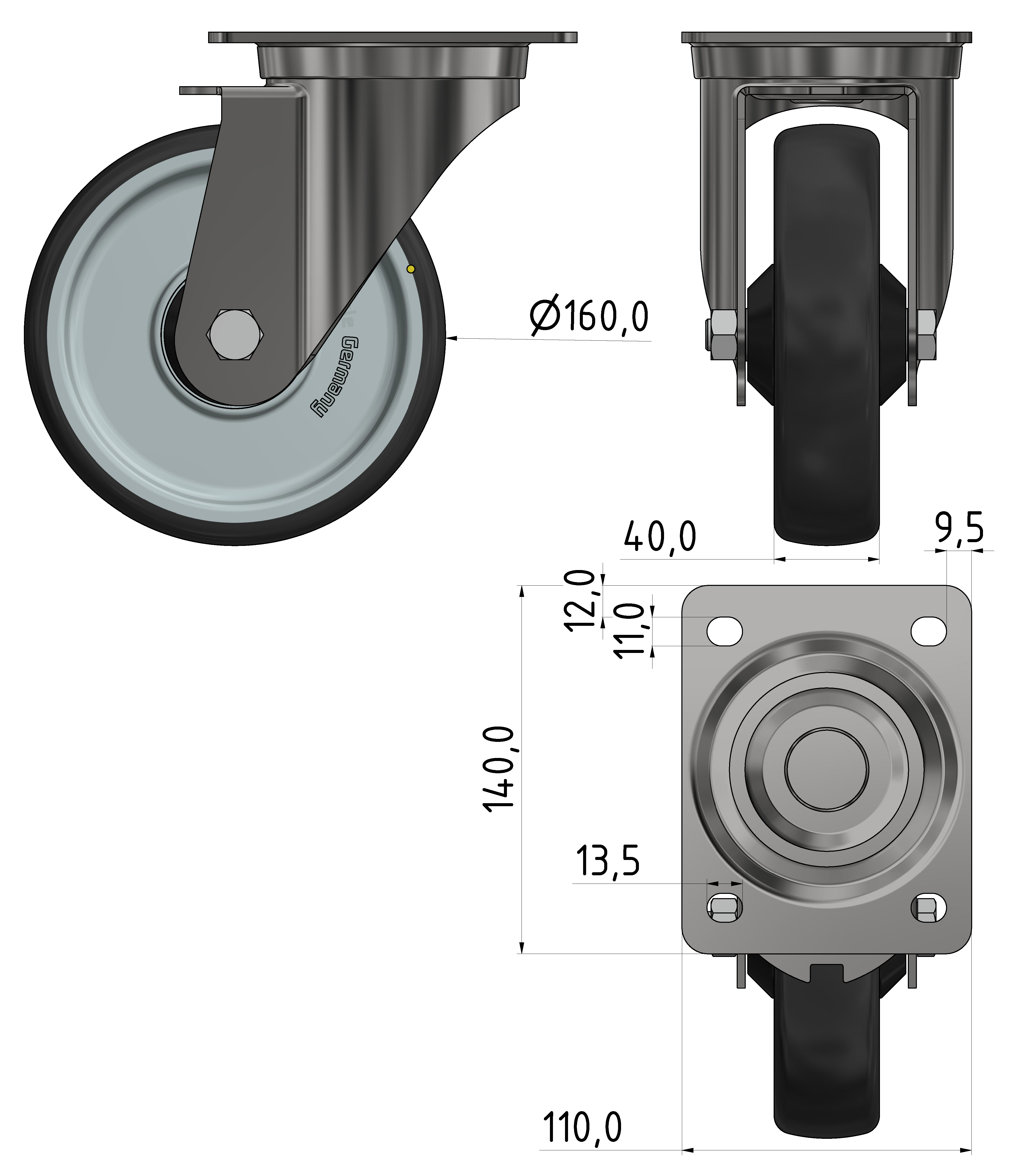 Lenkrolle D160, ESD, verzinkt