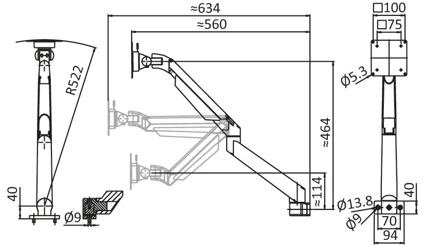 Monitorarm höhenverstellbar 5 Gelenke, weißaluminium-8