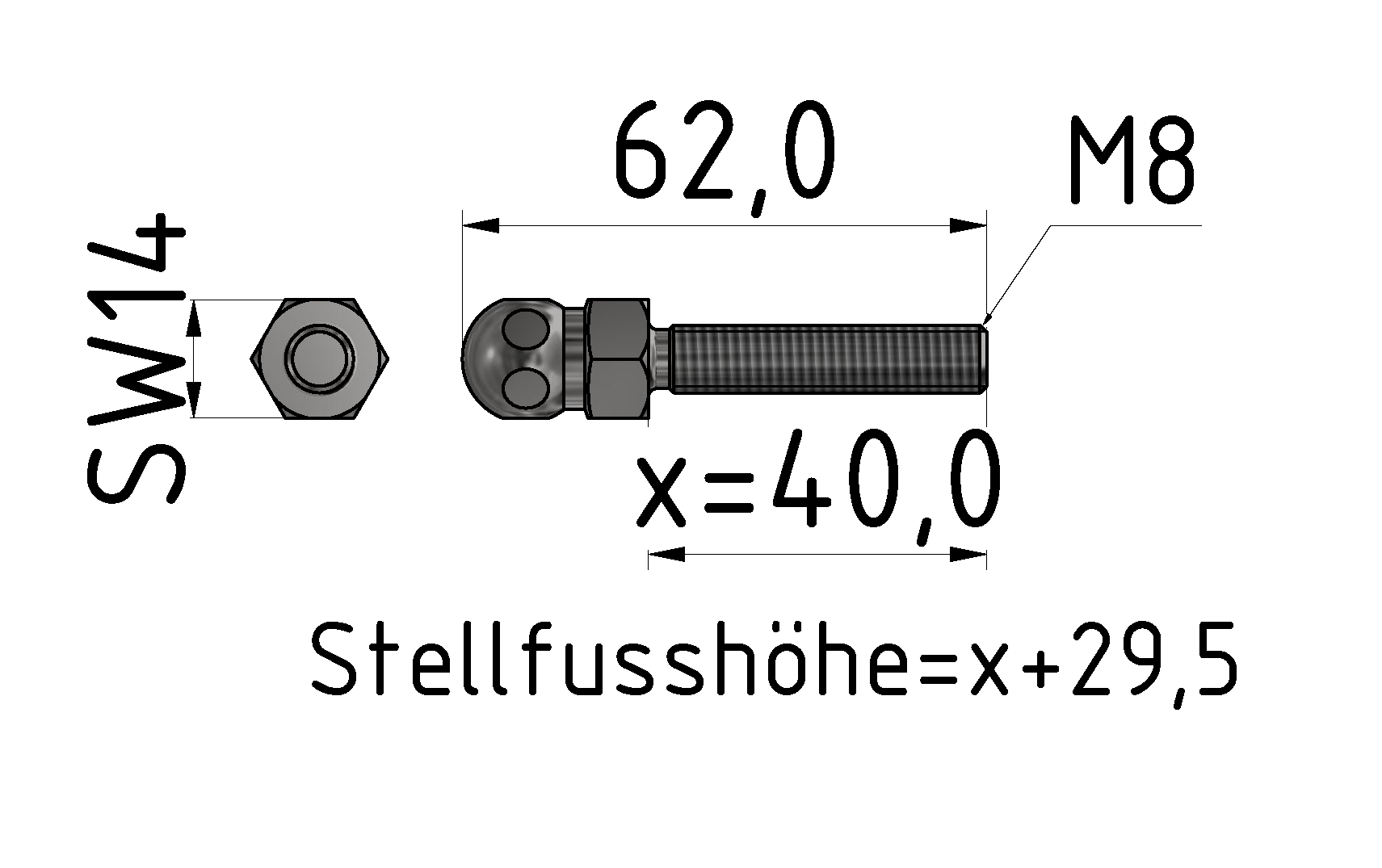 Gewindestange ST M8x40, verzinkt