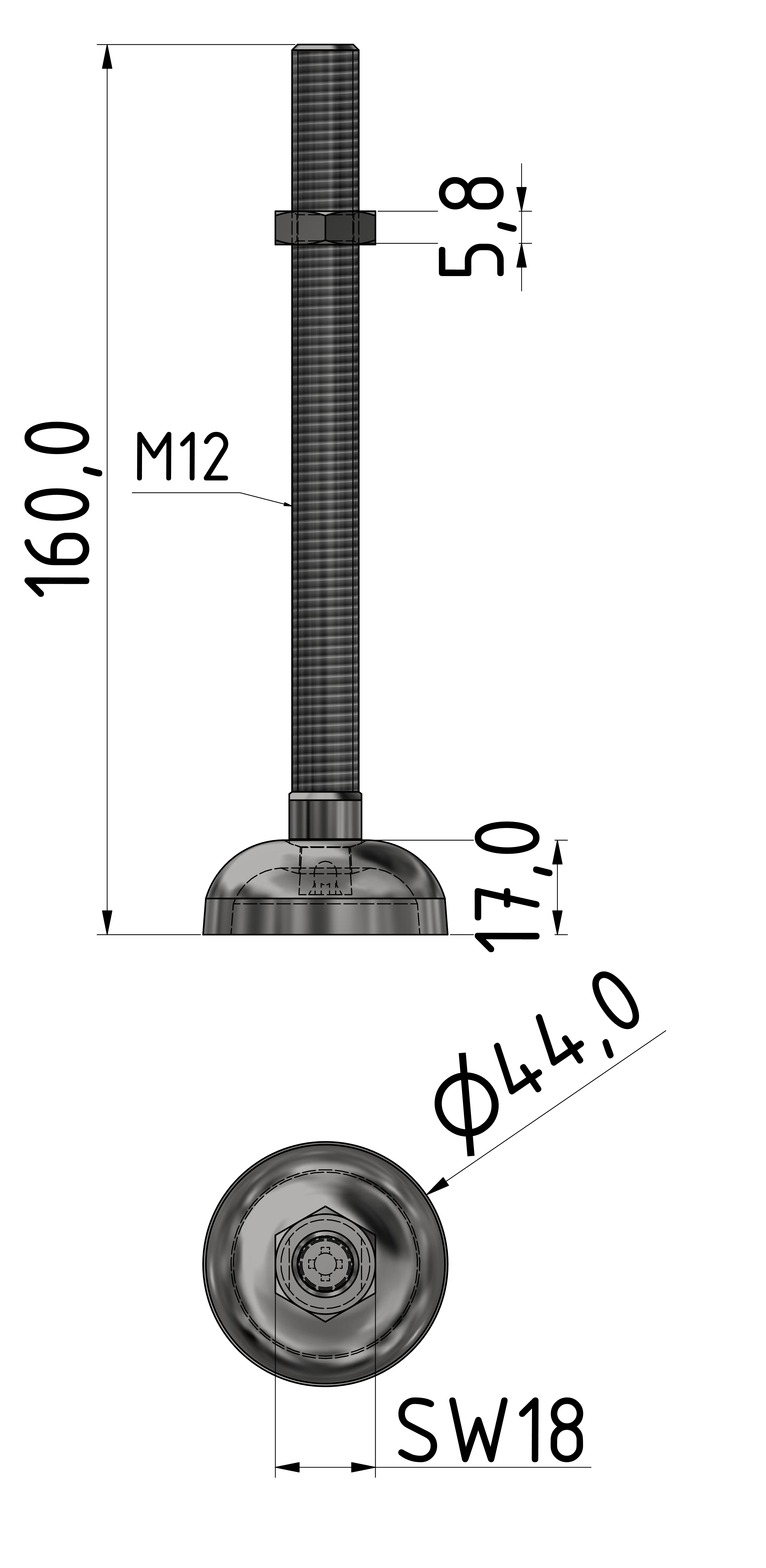 Stellfuß ST D45 M12x160, verzinkt
