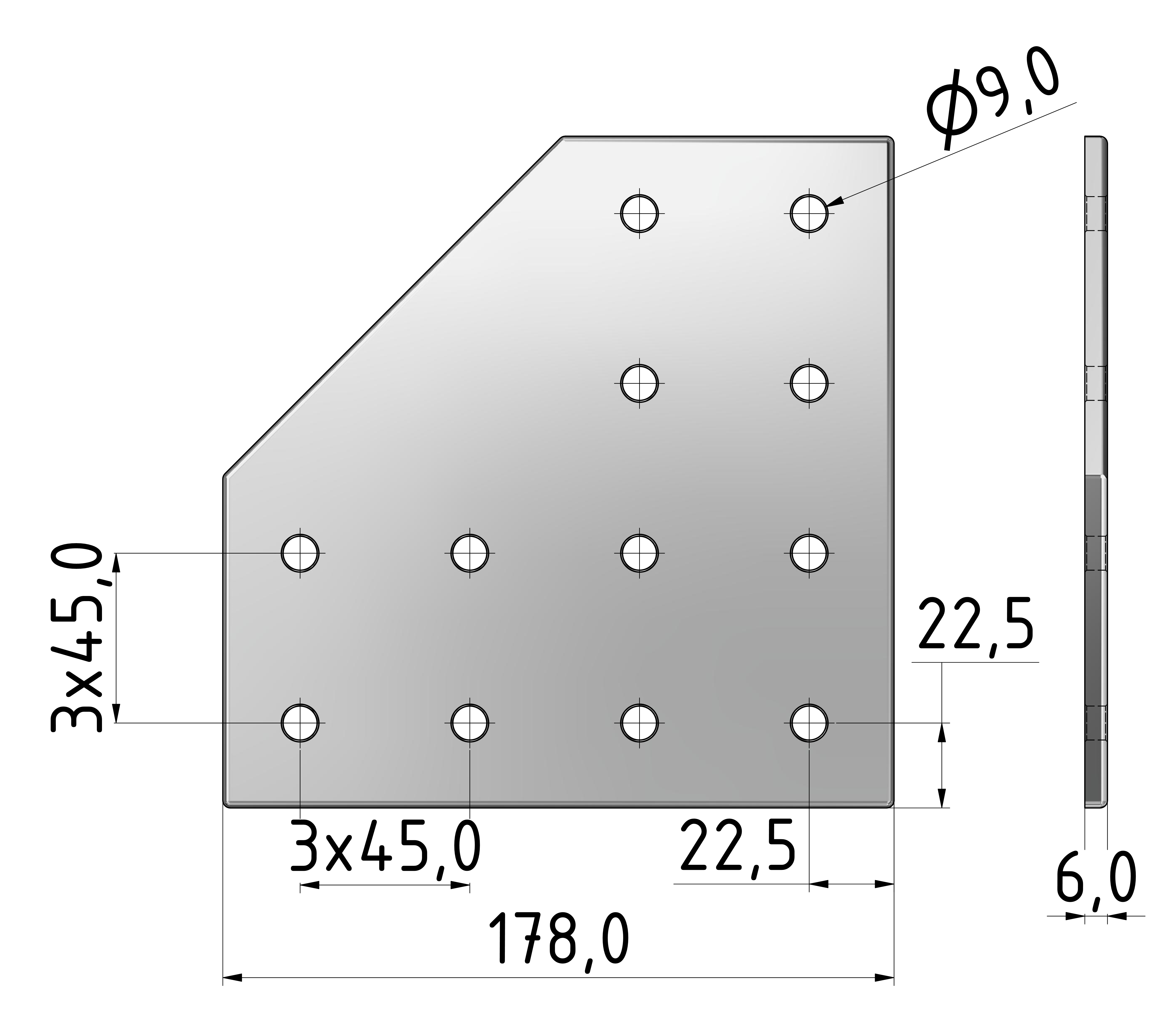 Verbinderplatte L 180x180, eloxiert-10