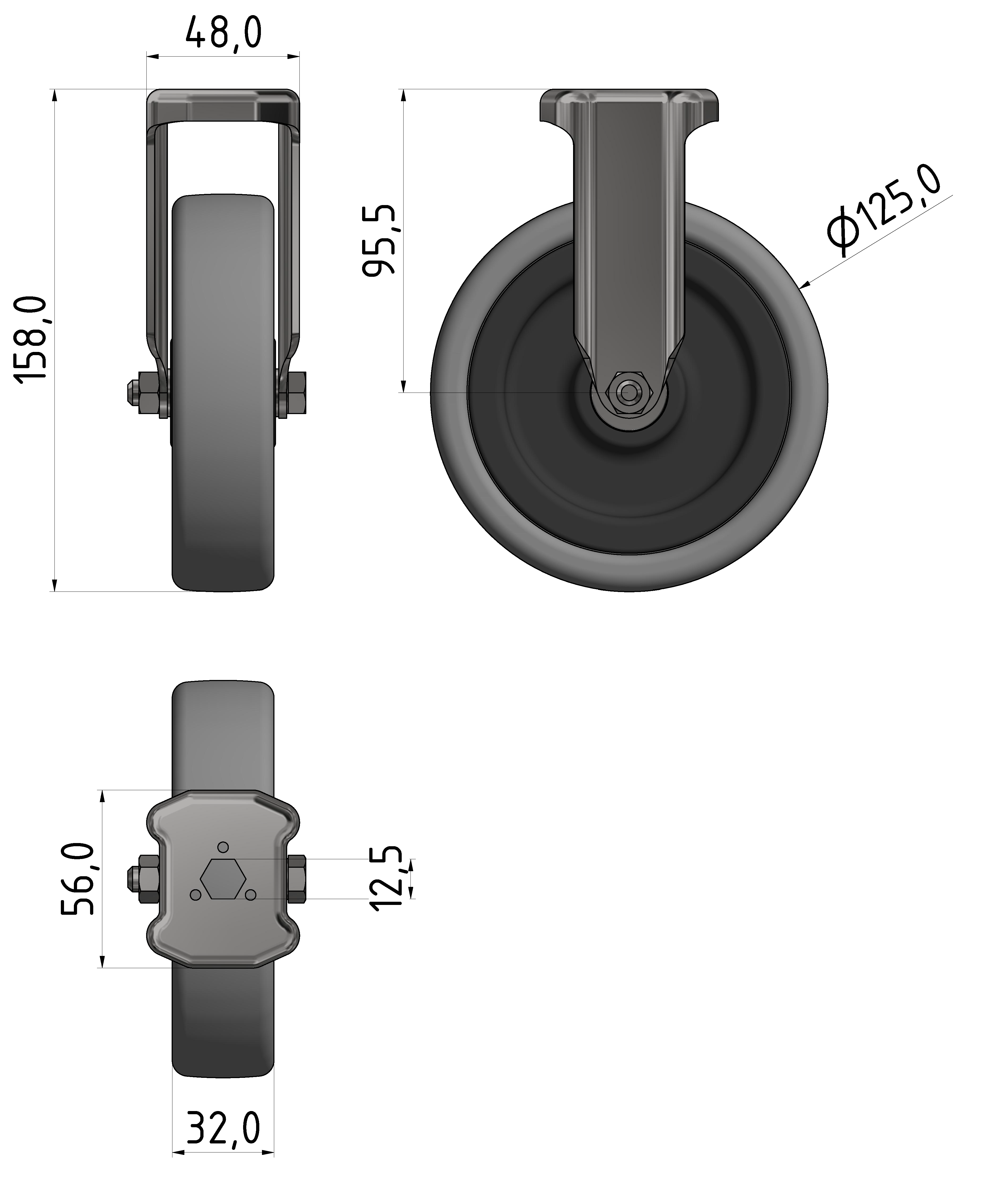 Bockrolle D125, verzinkt