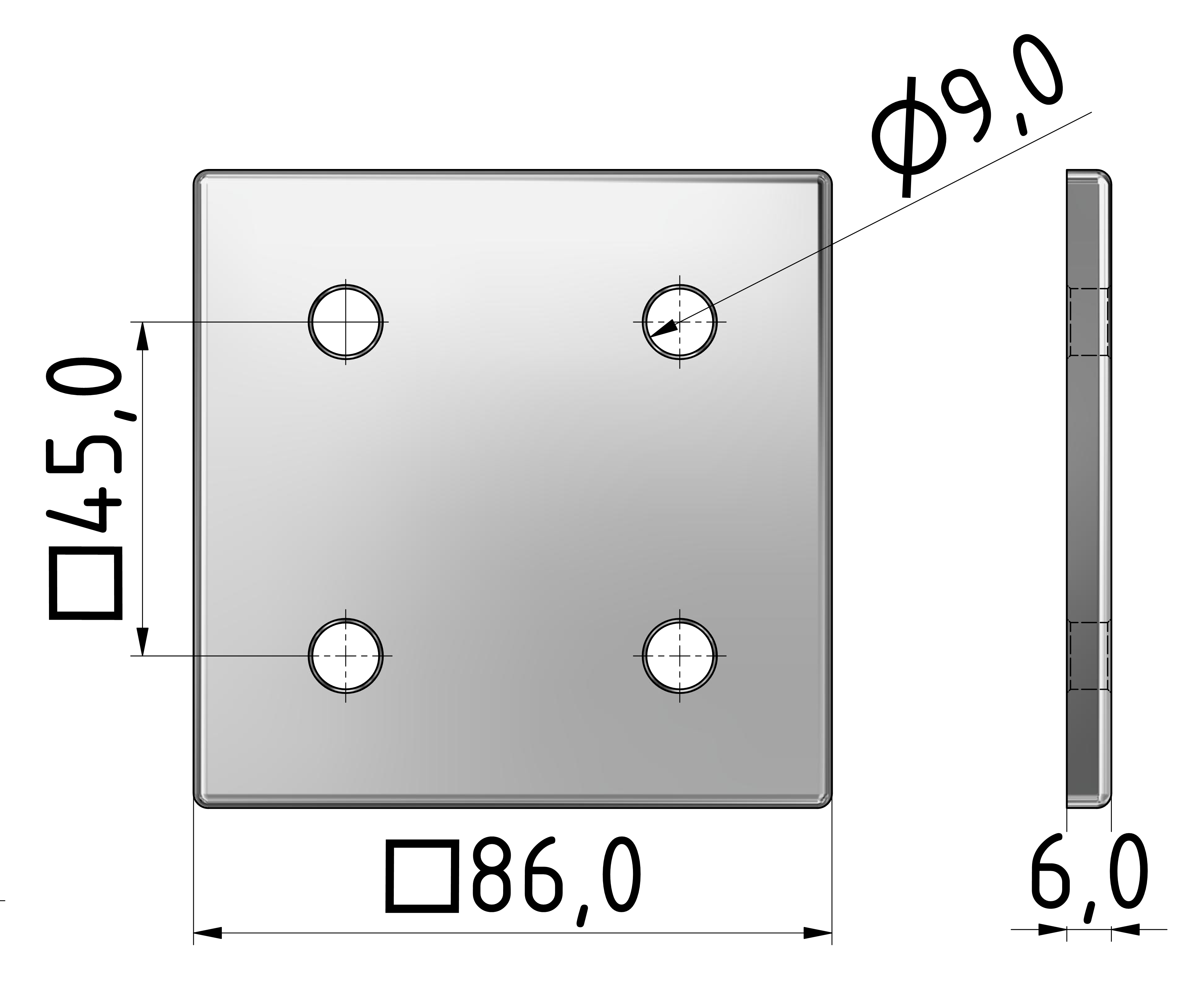 Verbinderplatte 90x90, eloxiert-10