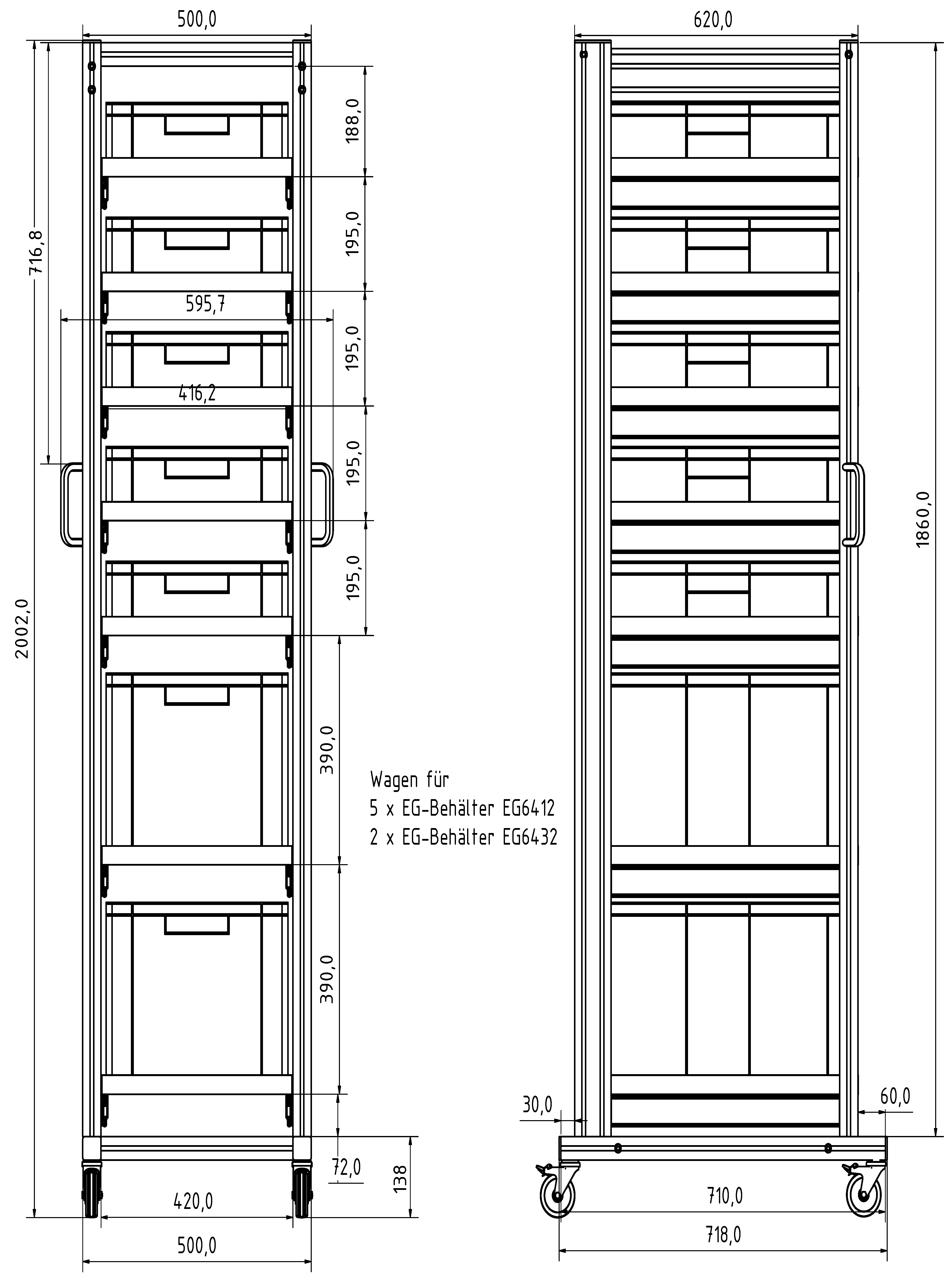 Systemwagen für Eurobehälter 60x40 H 200 cm