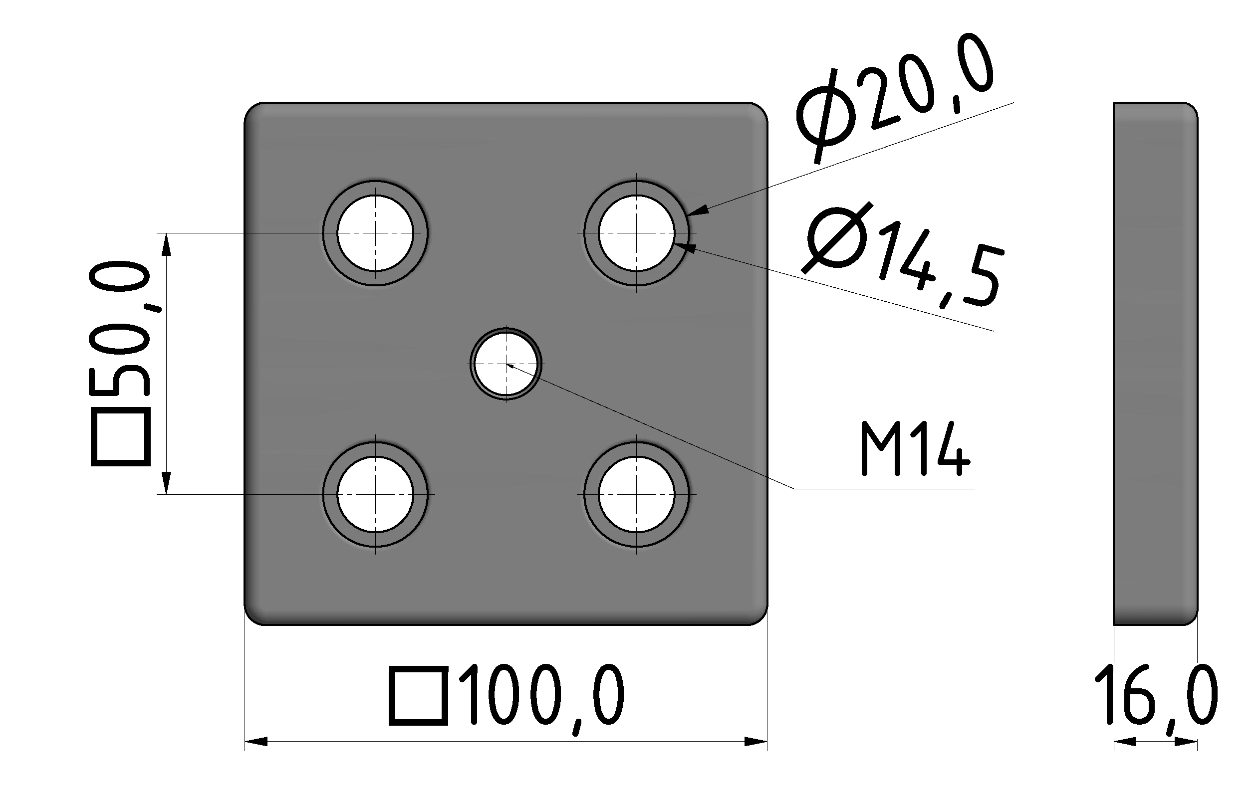 Fußplatte 100x100 M14 - 10