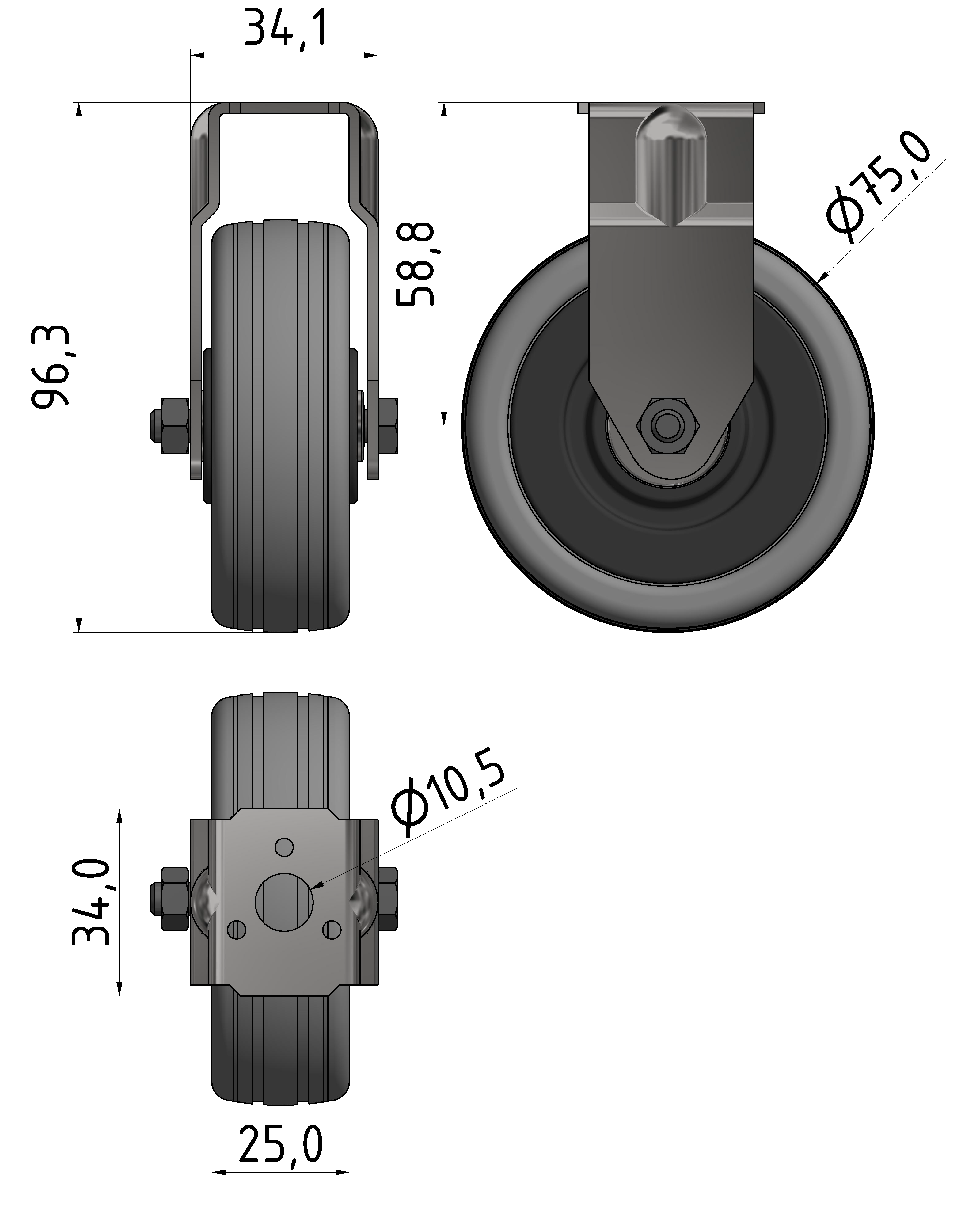 Bockrolle D75, verzinkt