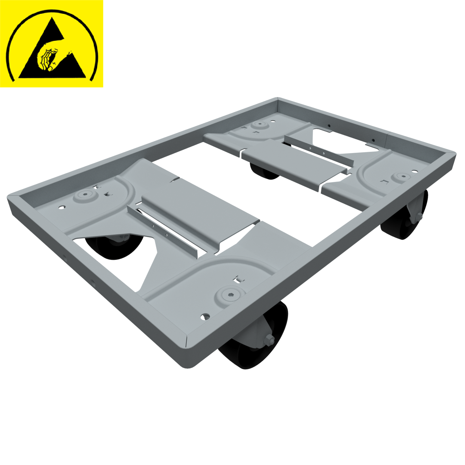 Floor castor for KLT 600 x 400, 2 fixed castors, 2 swivel castors, polyamide ESD, without drawbar and coupling