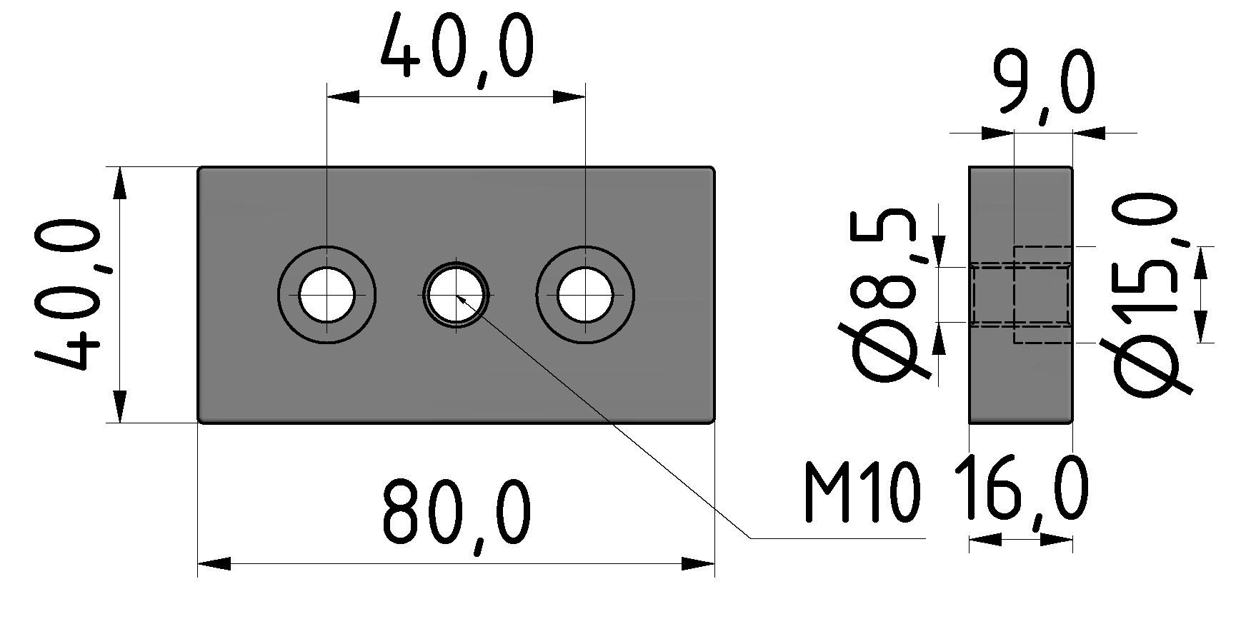 Fußplatte X 8 80x40, M10, weißaluminium