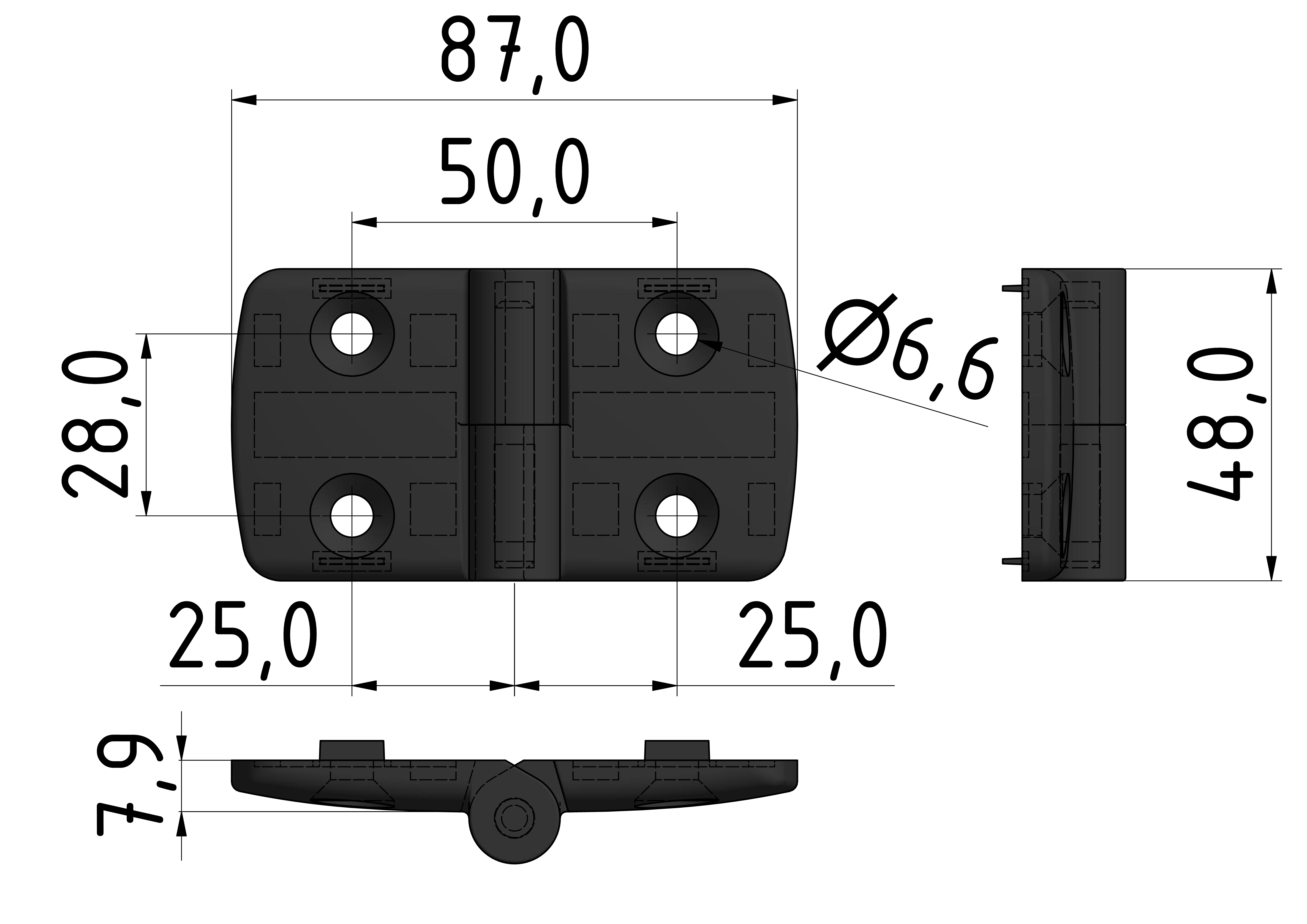 Kombischarnier rechts 45x45 PA, schwarz -10