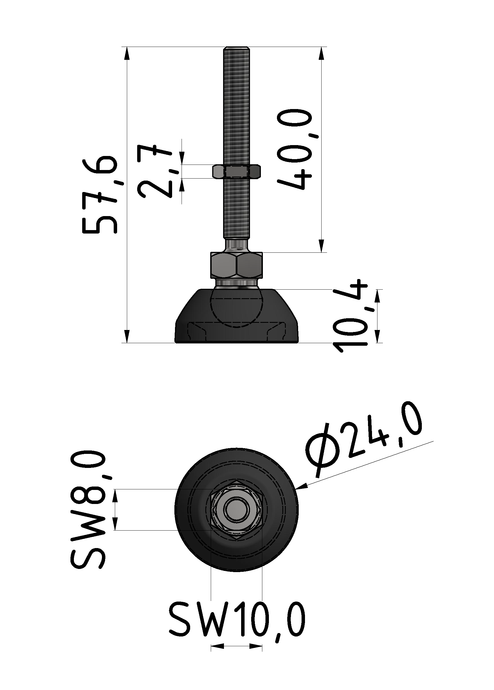 Stellfuß D20, M5x45, schwarz Stellfuß D20, M5x45, schwarz
