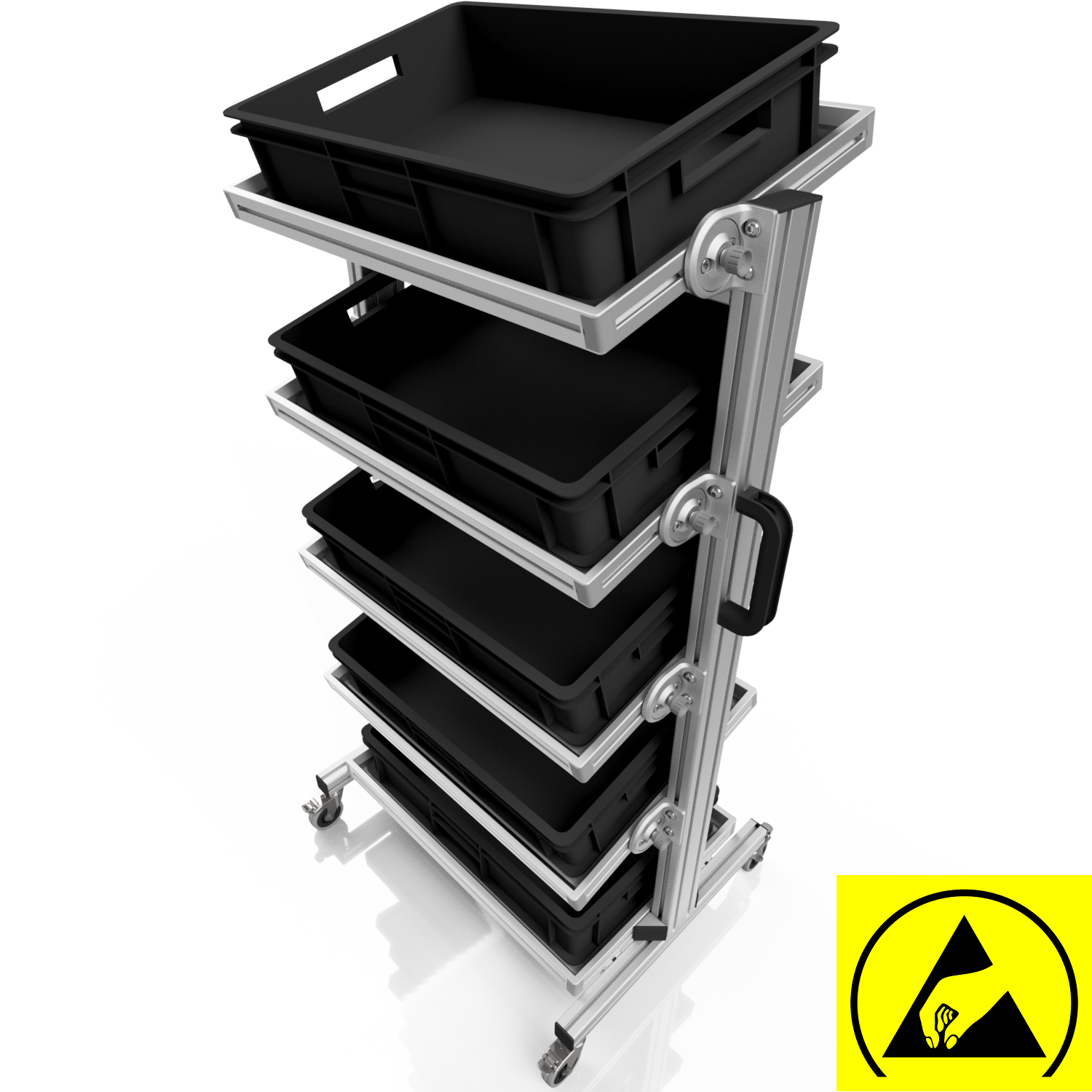ESD system trolley for Euro containers 60 x 40 H 134 cm tiltable ESD system trolley for Euro containers 60 x 40 H 134 cm tiltable