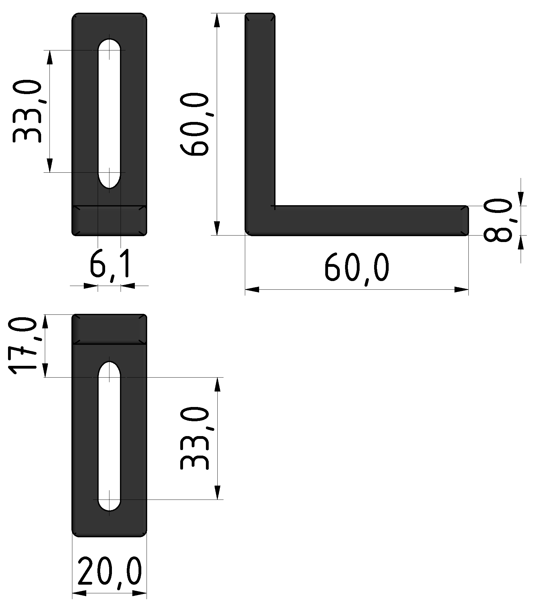 Winkel 60x60x20 Zn, schwarz