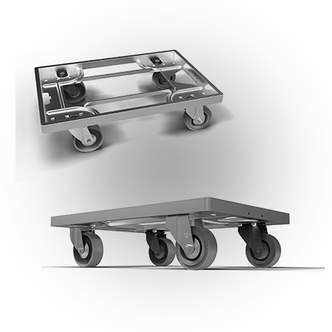 Floor castors for KLT 600 x 400, 4 steering castors, solid rubber, without drawbar and coupling
