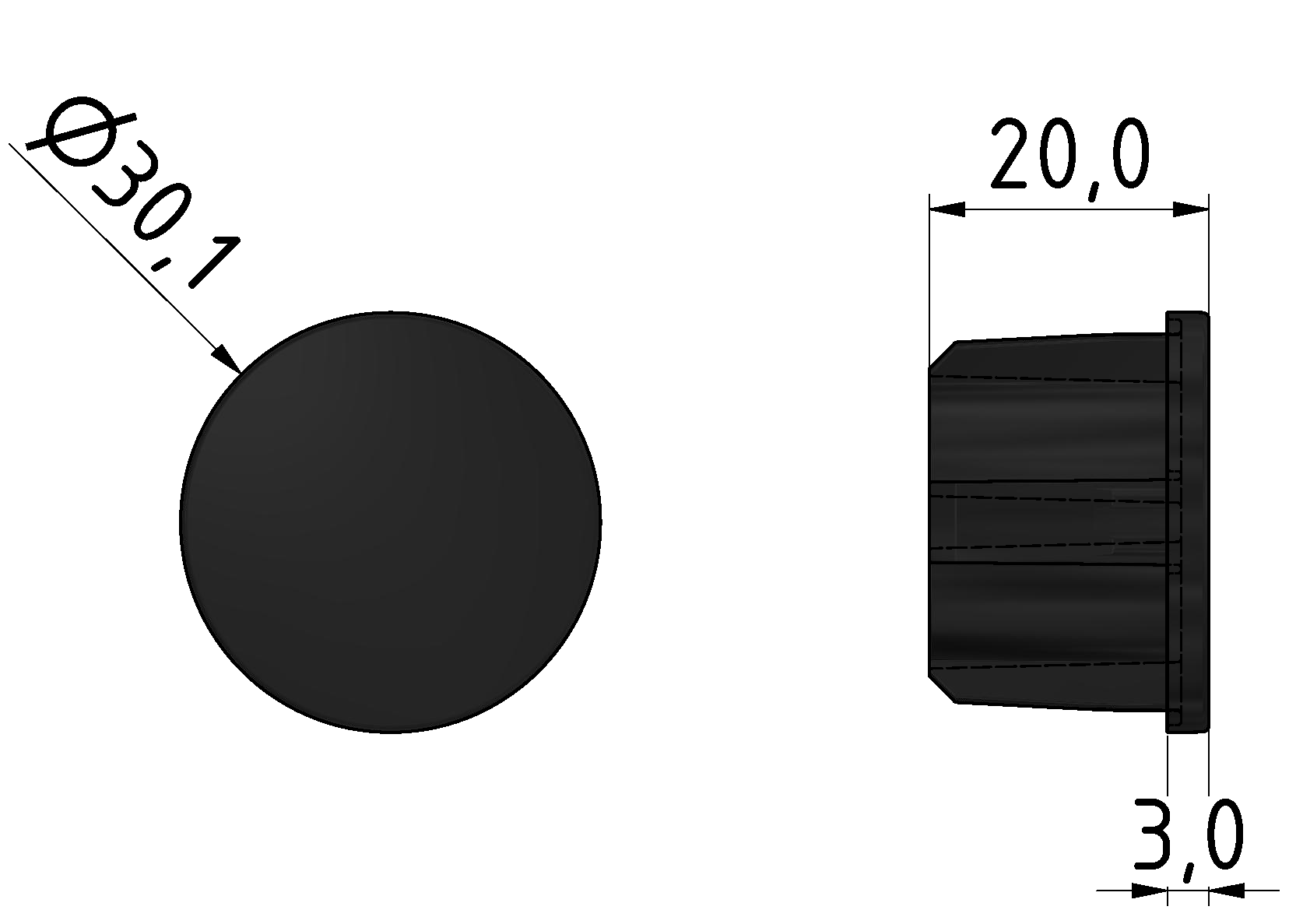 Cap, Tube D30 ESD, black 