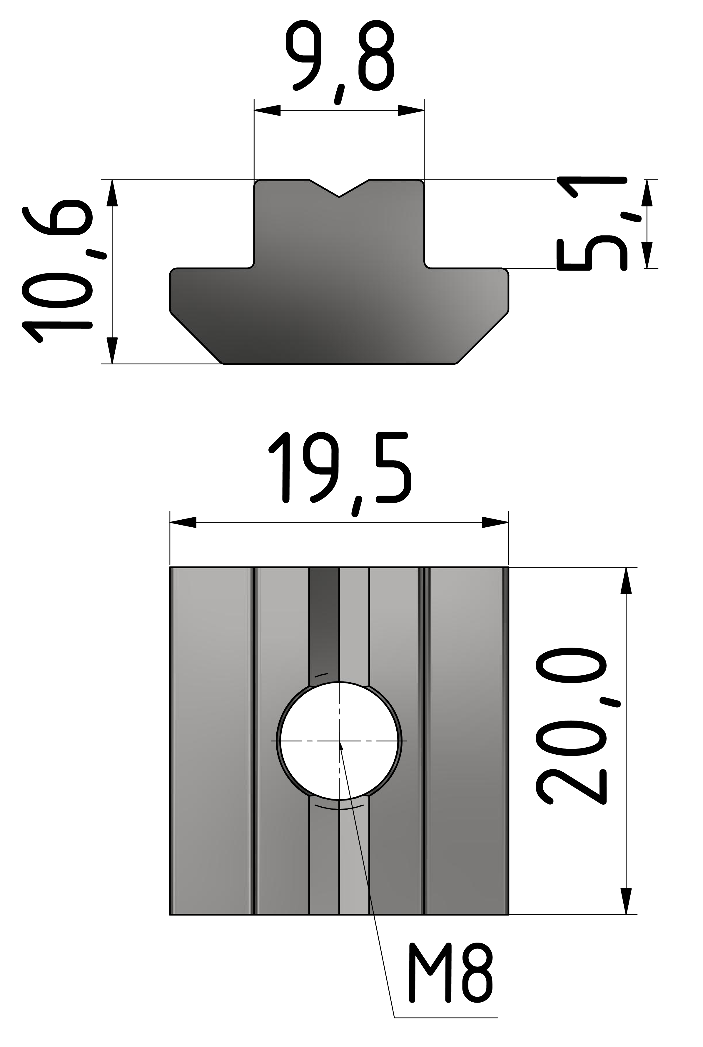 Nutenstein B M8 schwer, verzinkt-10