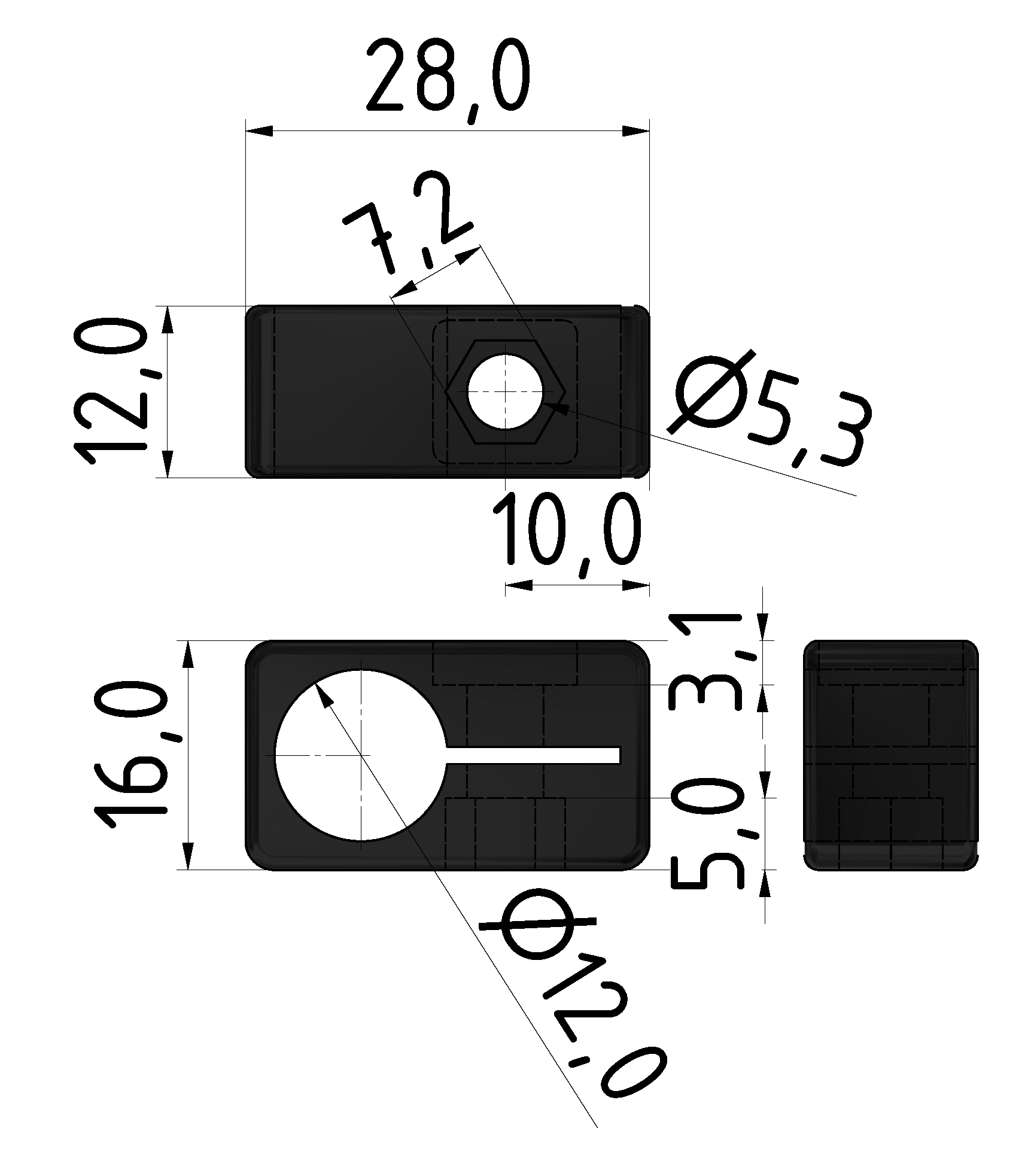 Endschalterhalter D12, schwarz