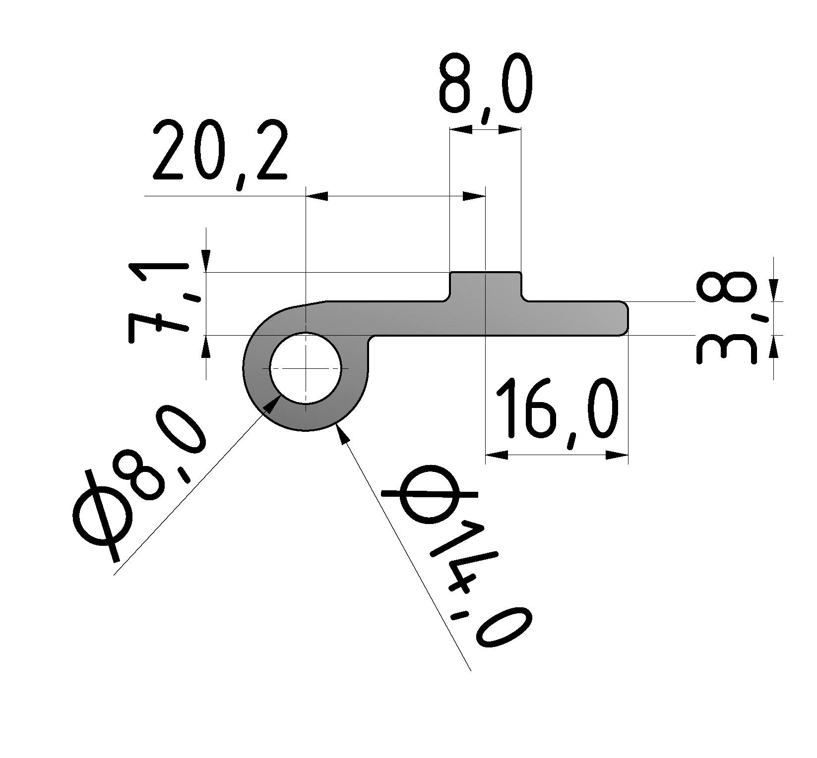 Scharnierlappenprofil V 8 e leicht, natur