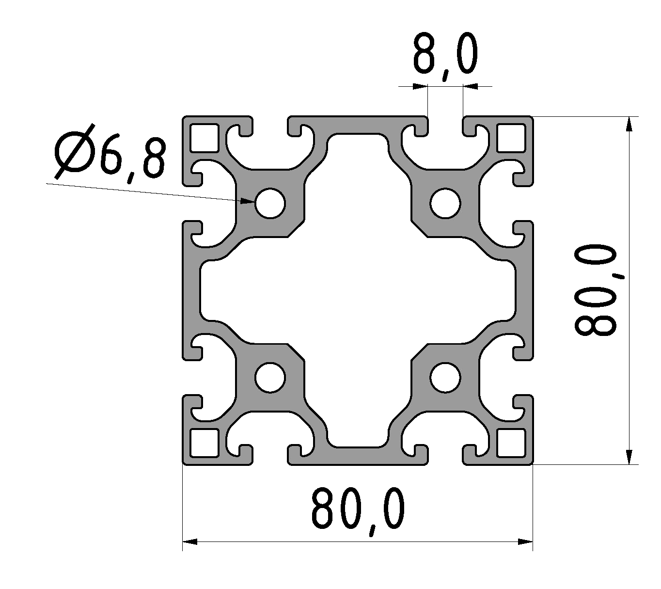 Profil X 8 80x80 leicht, natur Profil X 8 80x80 leicht, natur