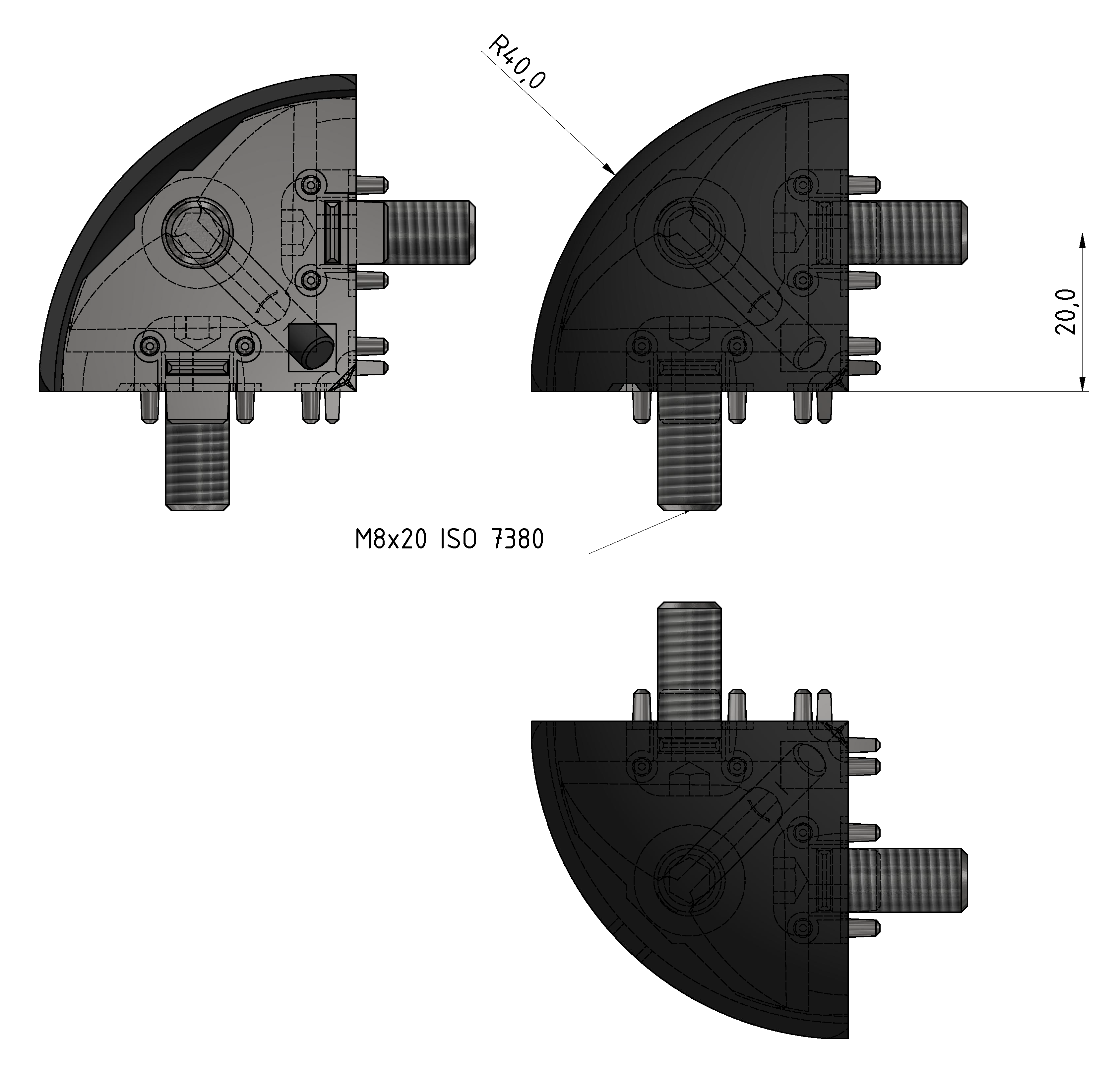 Verbindungssatz 8 R40-90°, schwarz