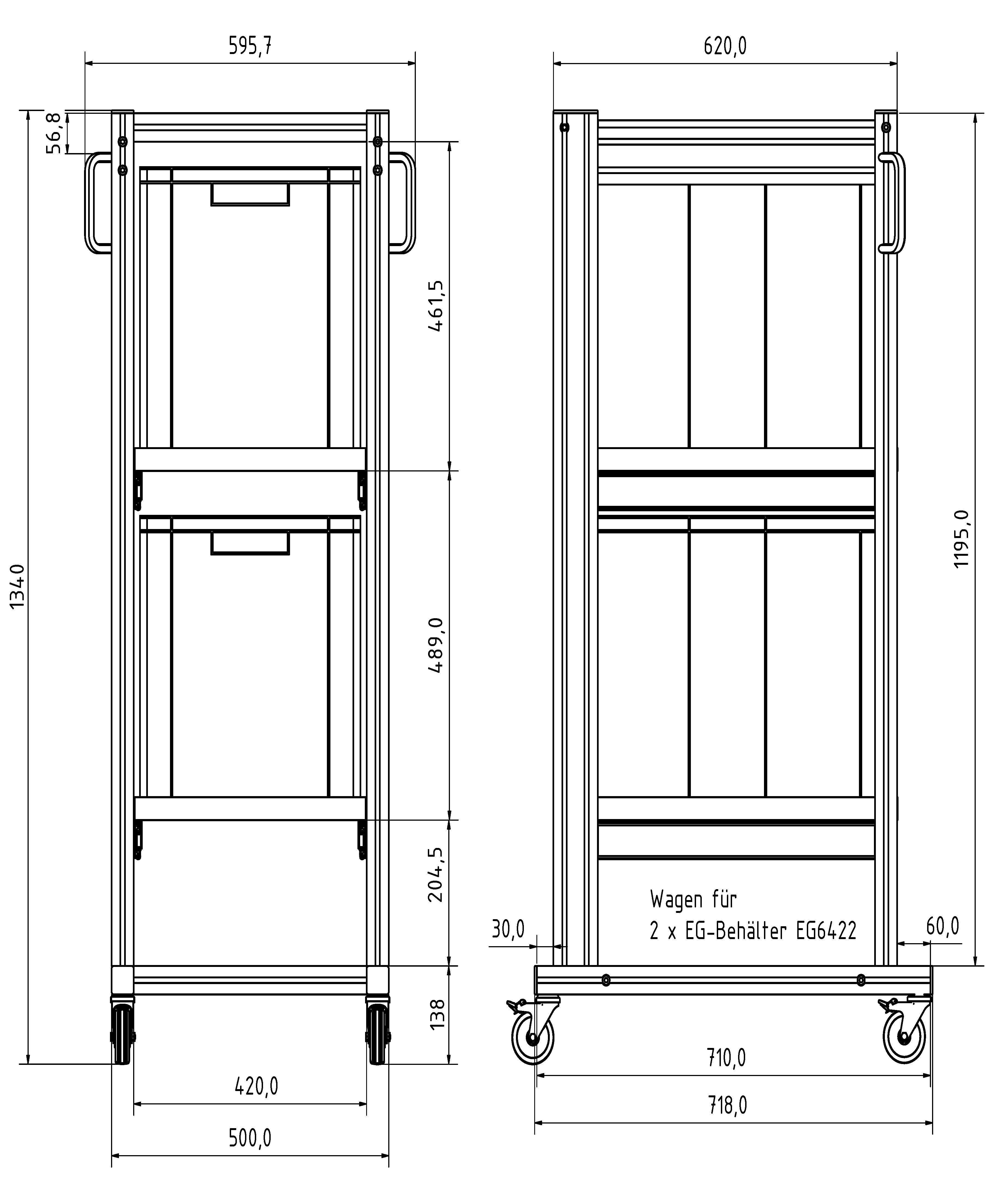 Systemwagen für Eurobehälter 60x40 H 134 cm