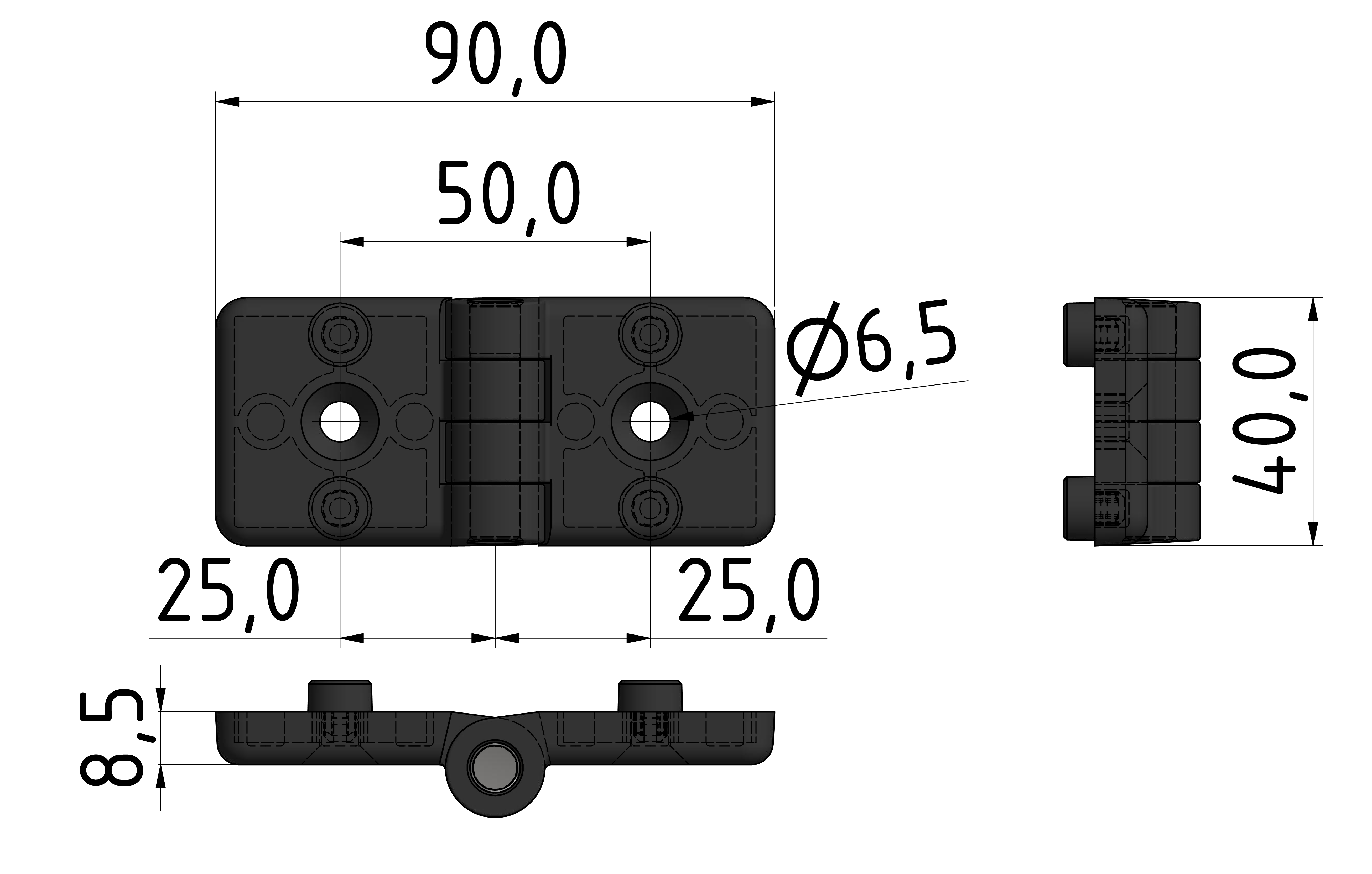 Scharnier fest 45x45 PA, schwarz-10