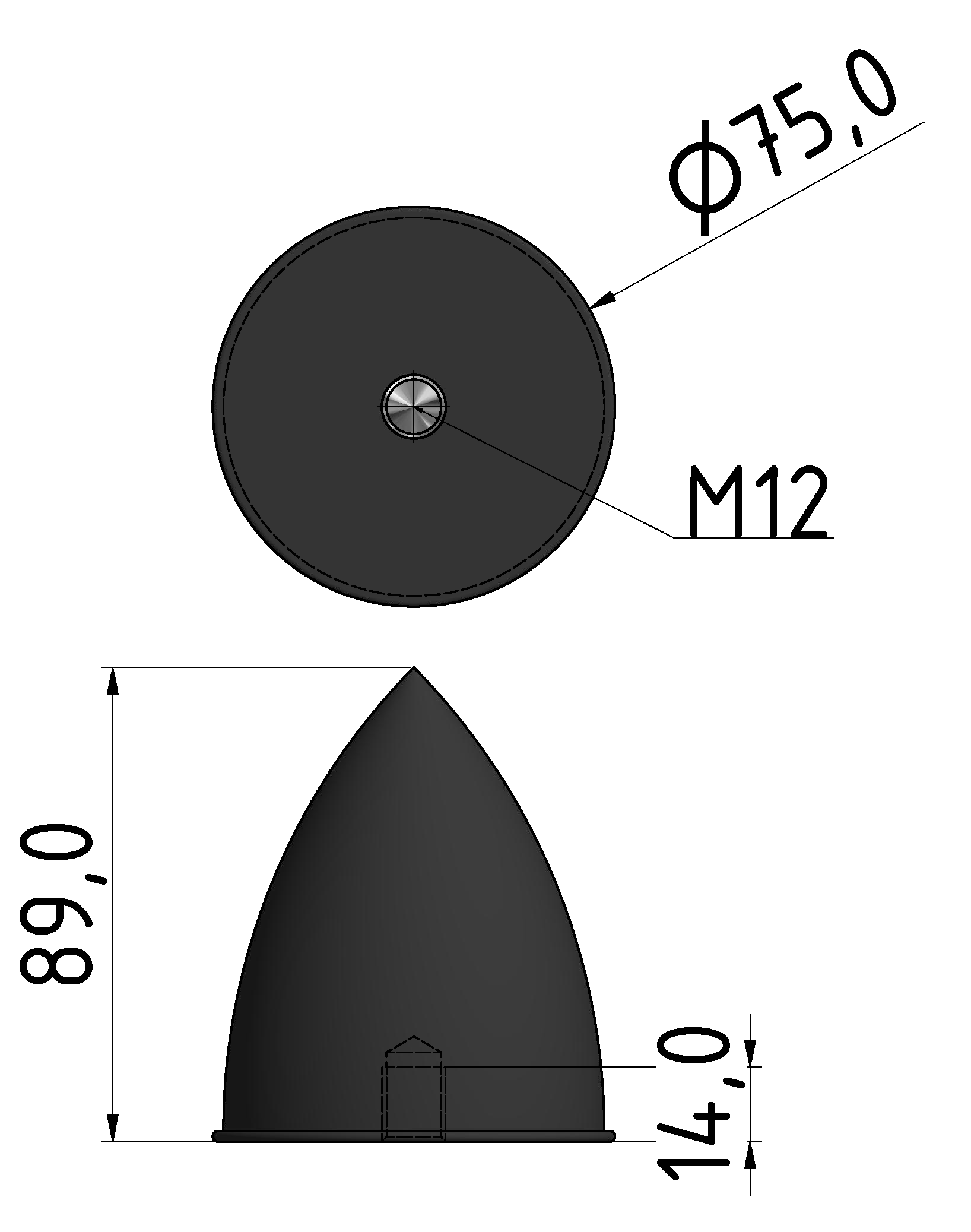 Parabel-Feder M12 D75x89, schwarz