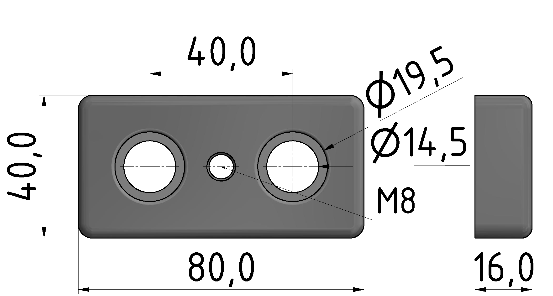 Fußplatte 40x80 M8, natur-10
