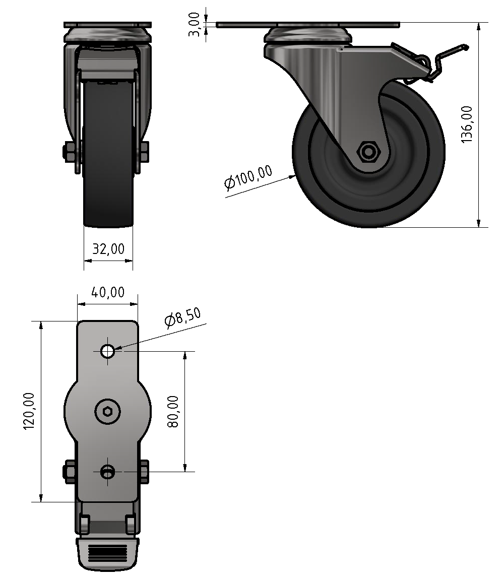 Castor D100 swivel, bright zinc-plated-8