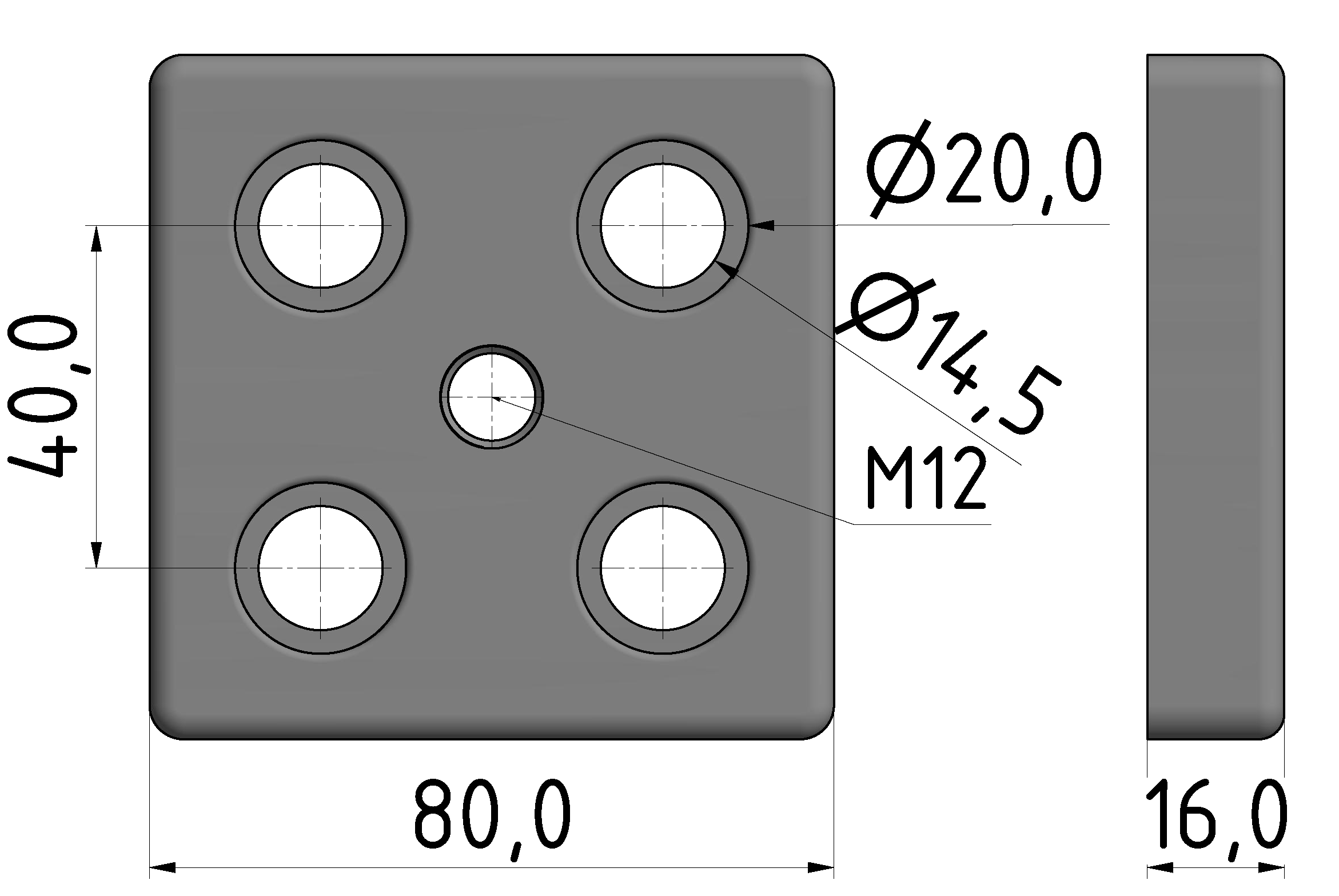 Fußplatte 80x80 M12, natur-10 Fußplatte 80x80 M12, natur-10