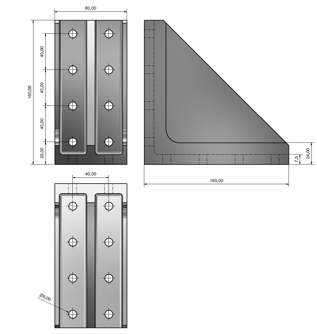 Angle Bracket 8 160x160 Al M8, white aluminium