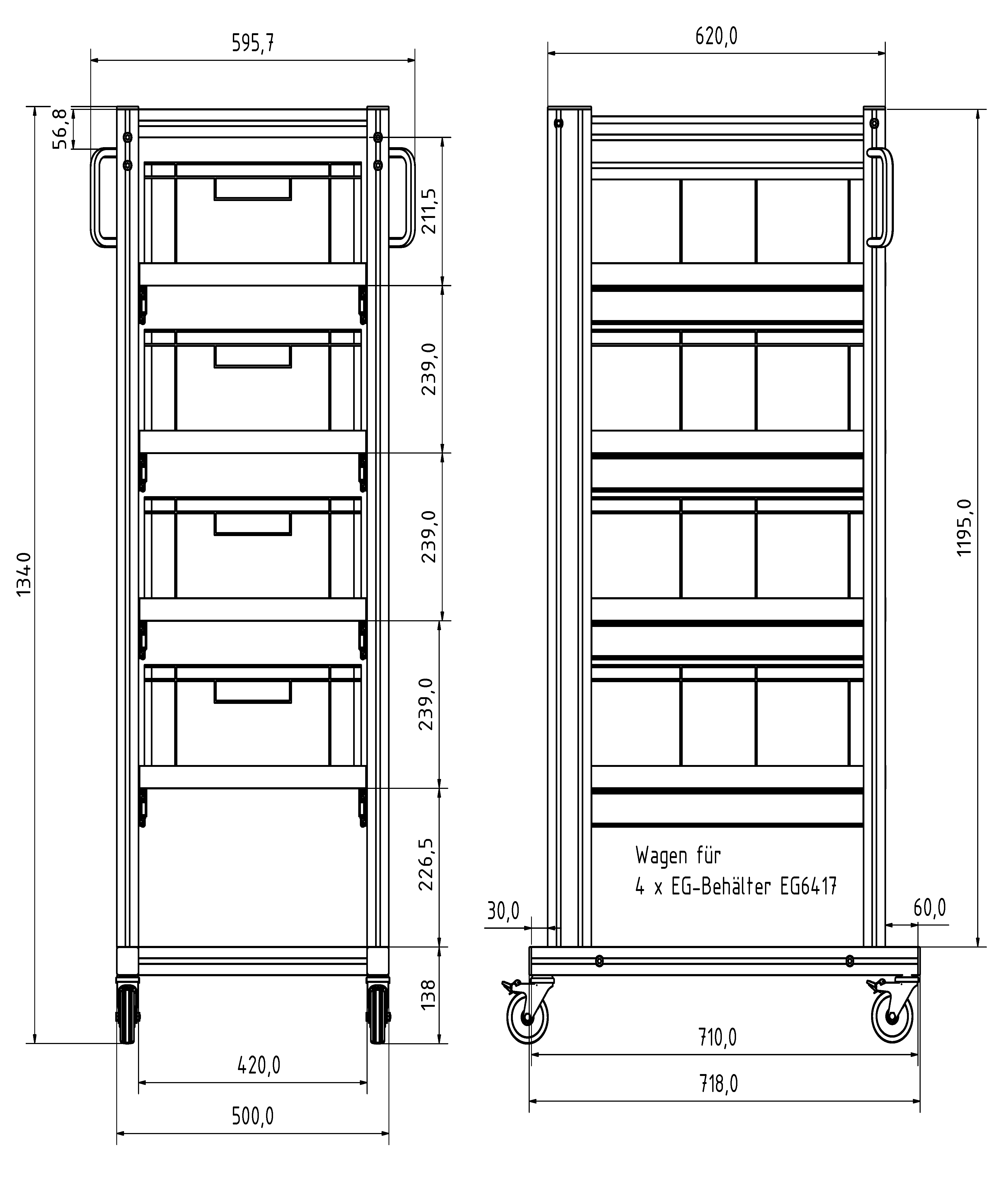 Systemwagen mit Eurobehälter 60x40 H 134 cm