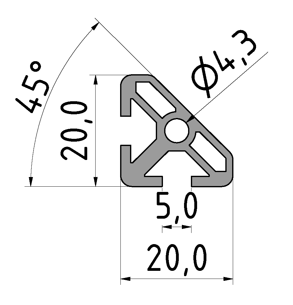 Profil 5 20x20 45°, natur Profil 5 20x20 45°, natur