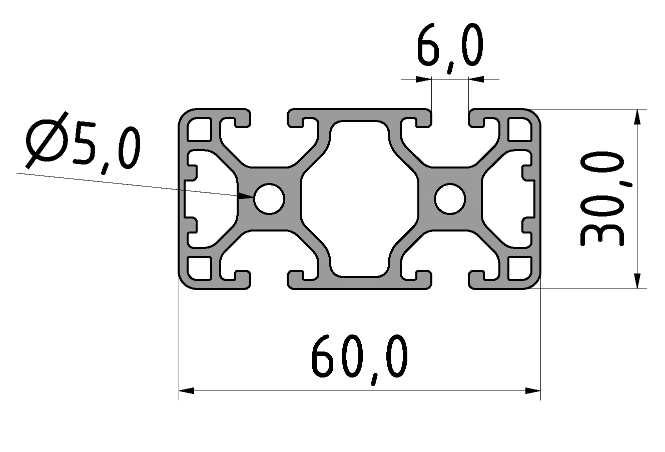 Profil 6 60x30 2N180 leicht, natur Profil 6 60x30 2N180 leicht, natur