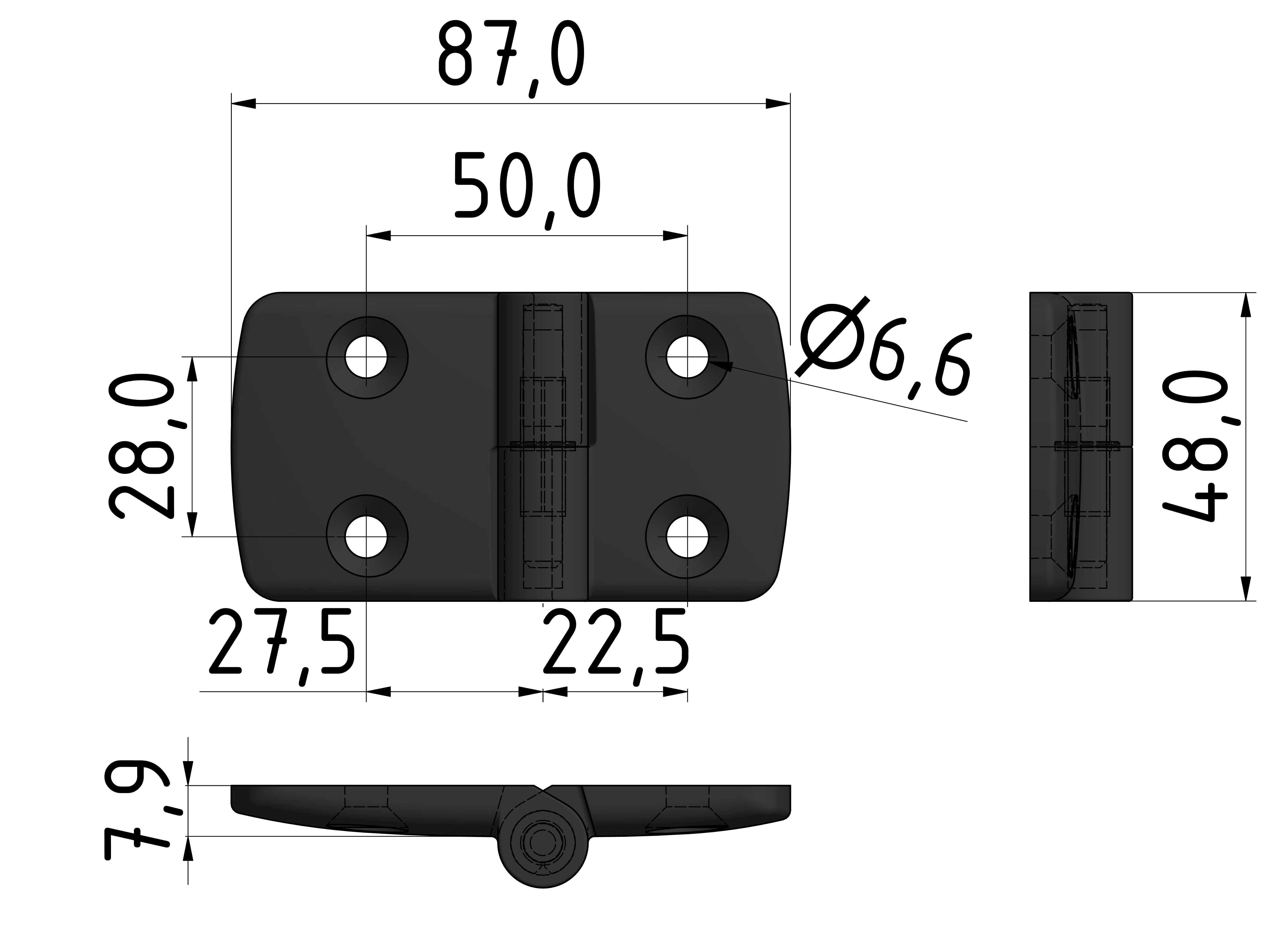 Kombischarnier rechts 40x50 PA, schwarz -10 Kombischarnier rechts 40x50 PA, schwarz -10