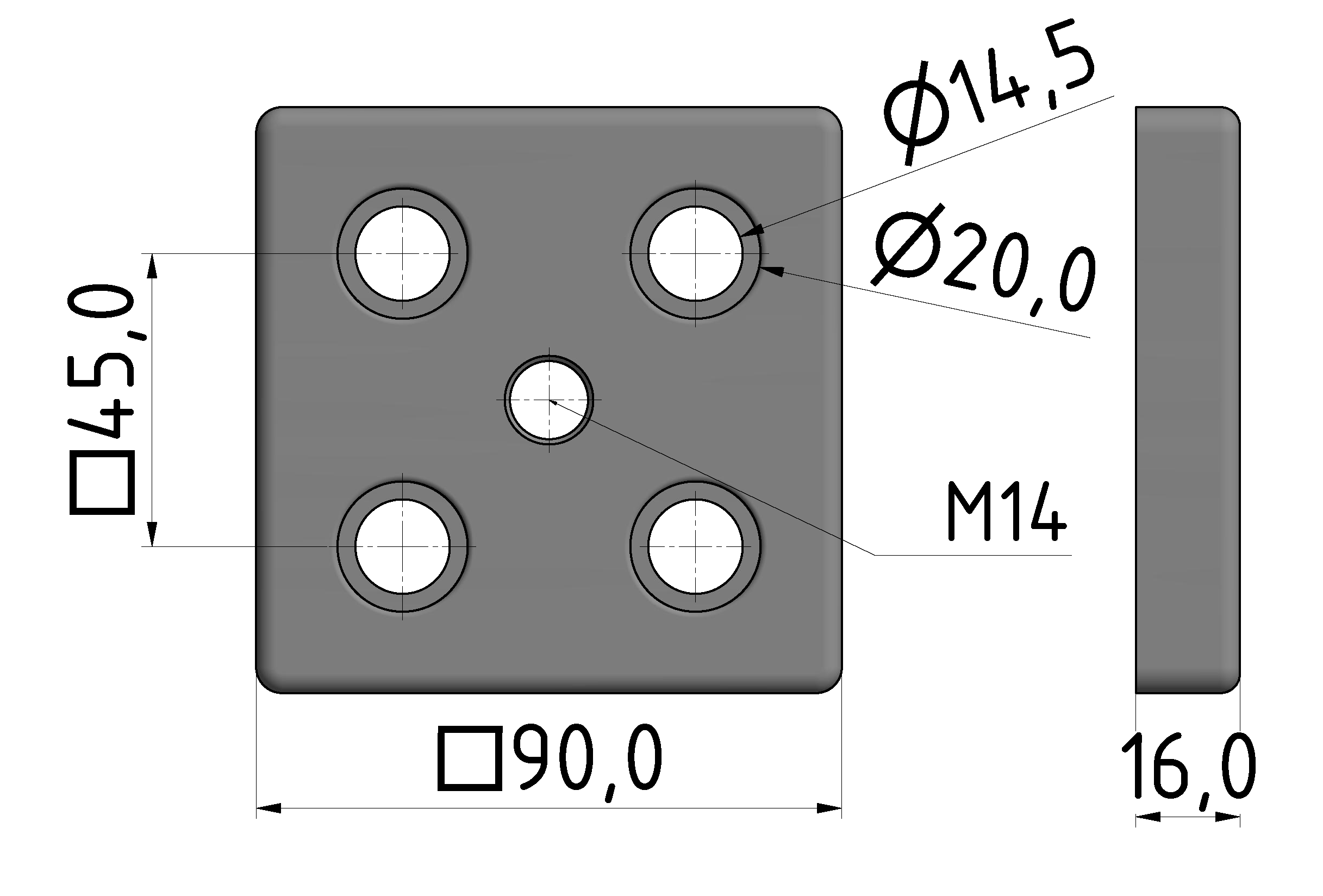 Fußplatte 90x90 M14 - 10