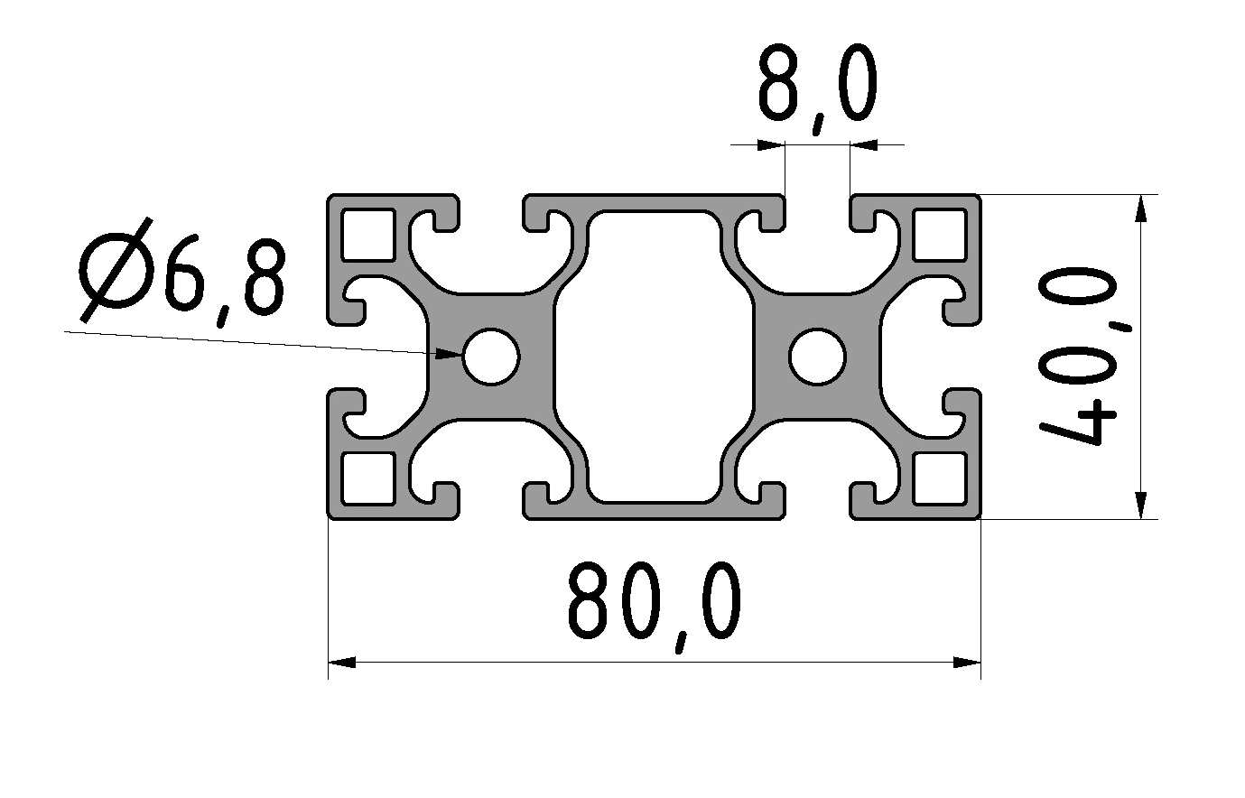 Profil X 8 80x40 leicht, natur Profil X 8 80x40 leicht, natur
