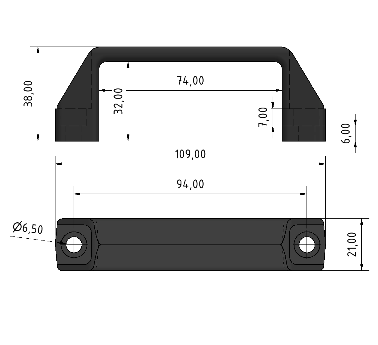 Handle PA 160 E, black