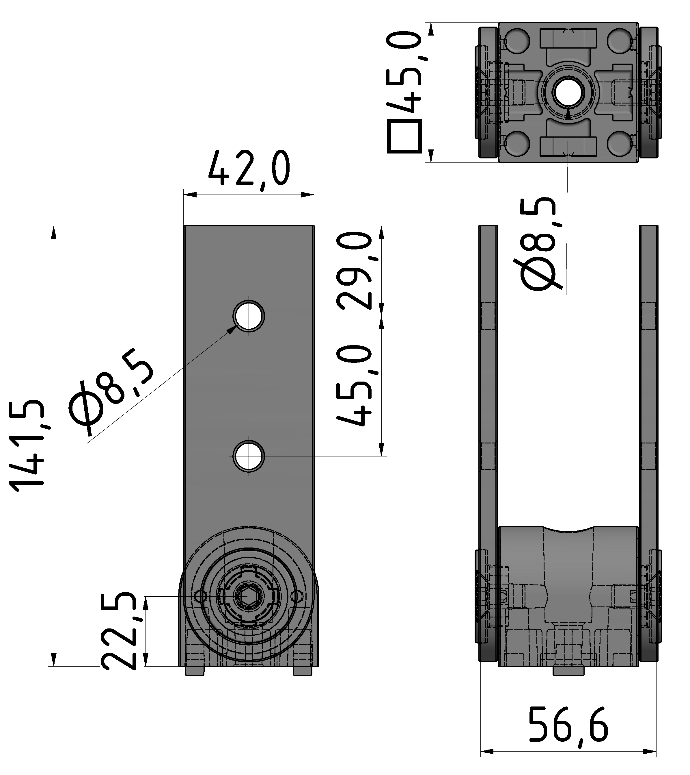 Tragarmgelenk 45x45, weißaluminium-10