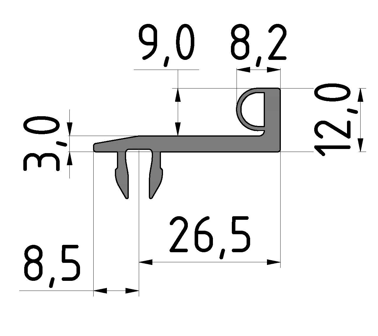 Door Stop Seal 8 30, grey