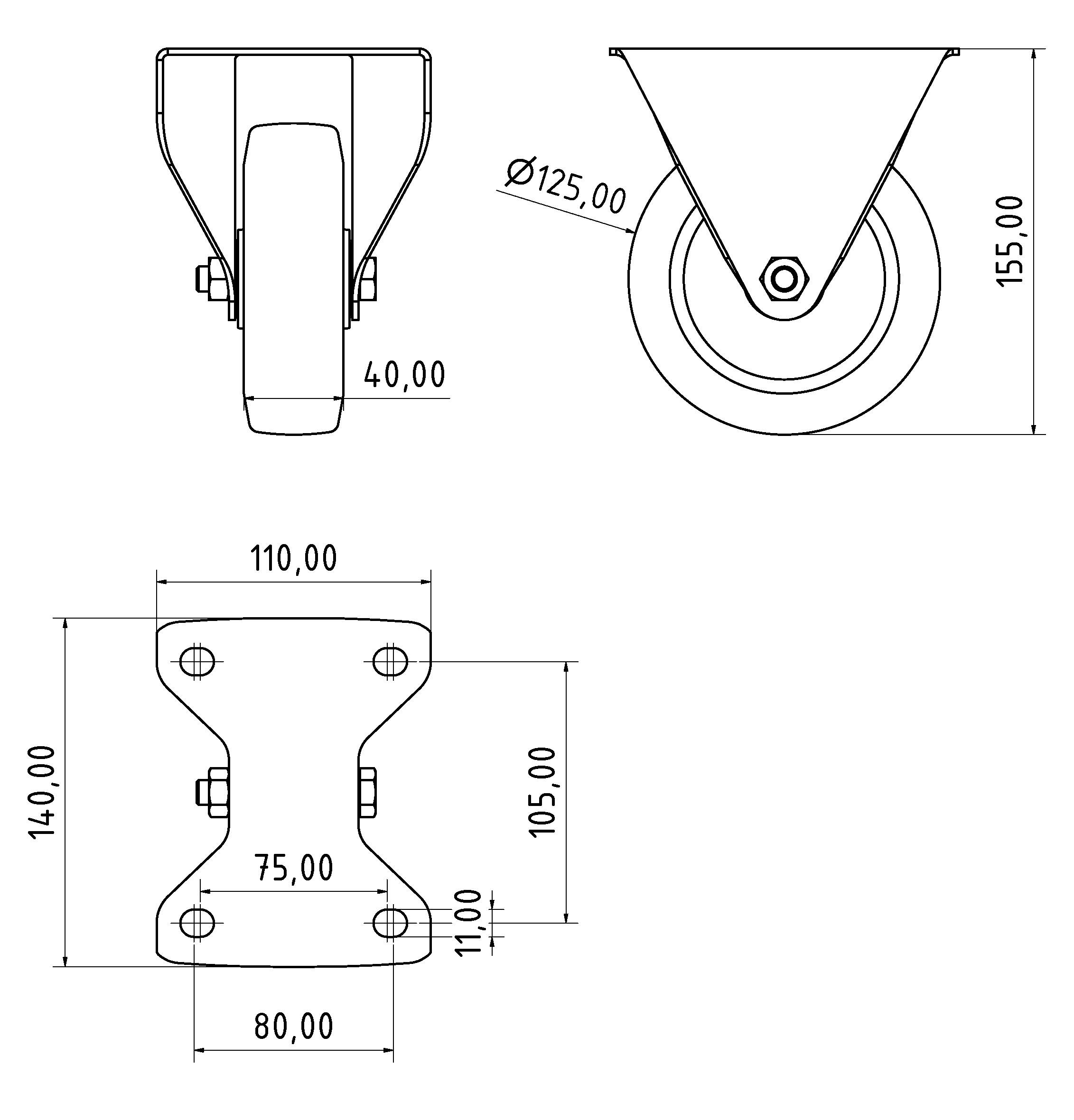 Bockrolle D125 PU 140x110