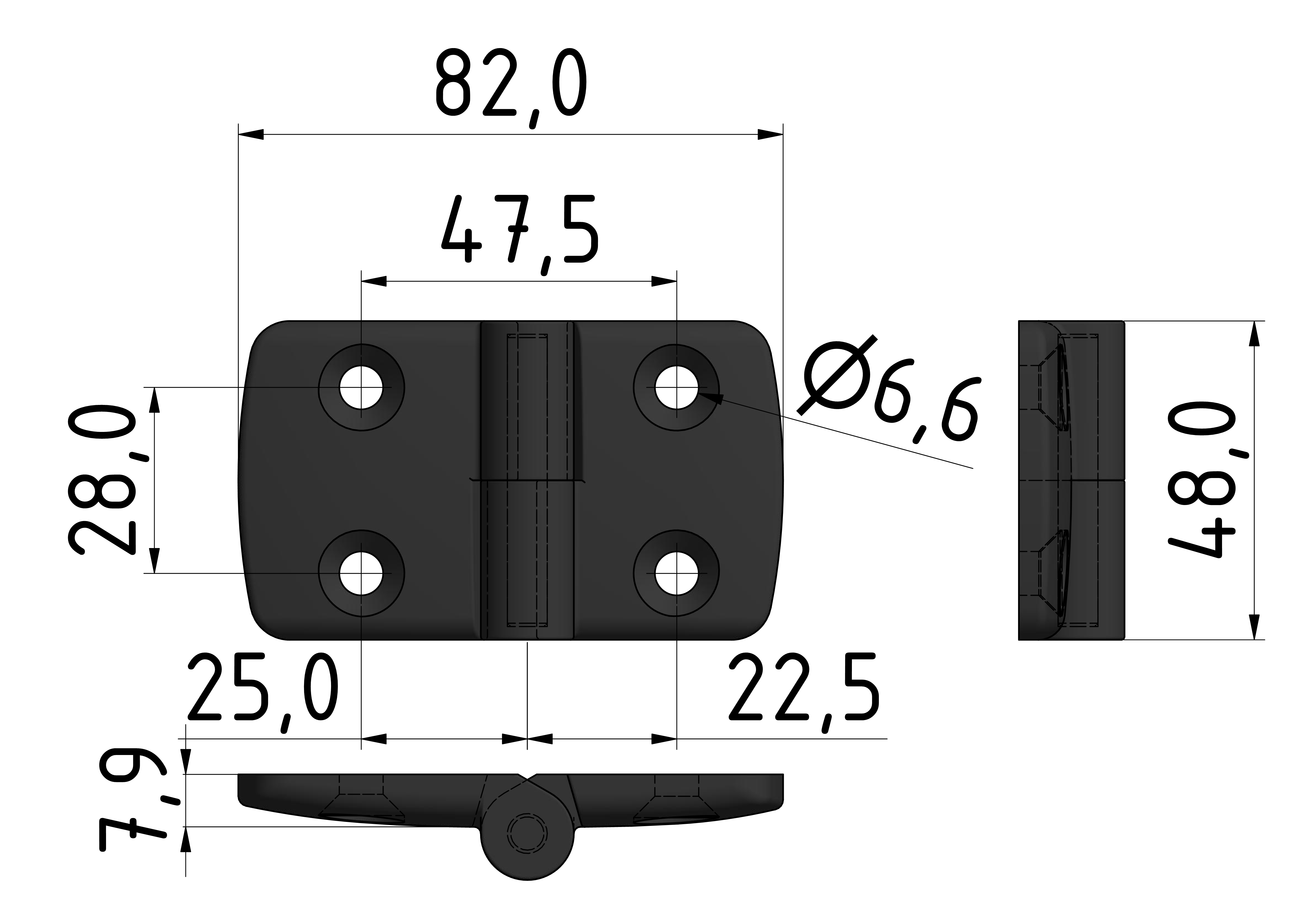 Kombischarnier rechts 40x45 PA, schwarz -10