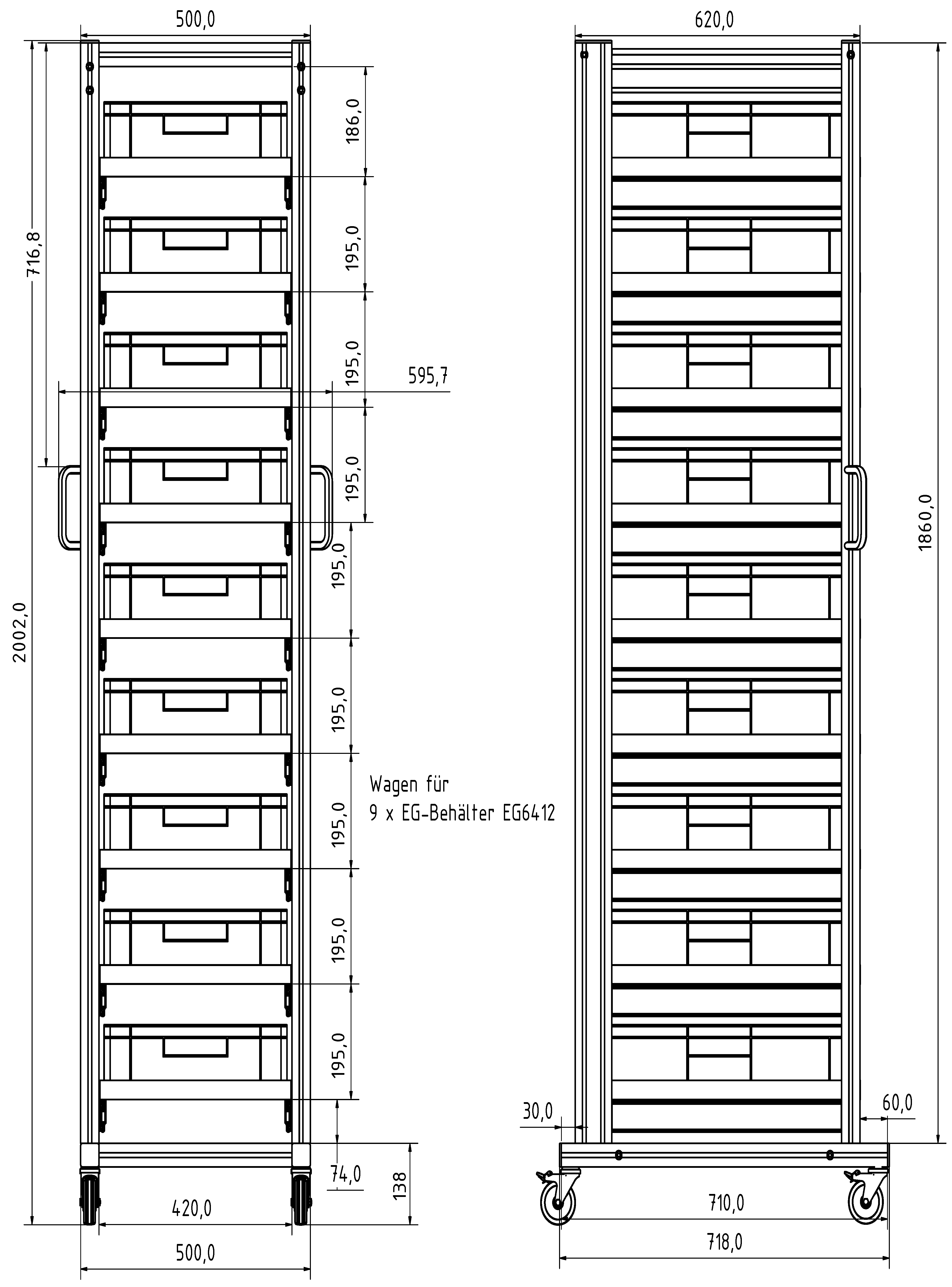 Systemwagen für Eurobehälter 60x40 H 200 cm